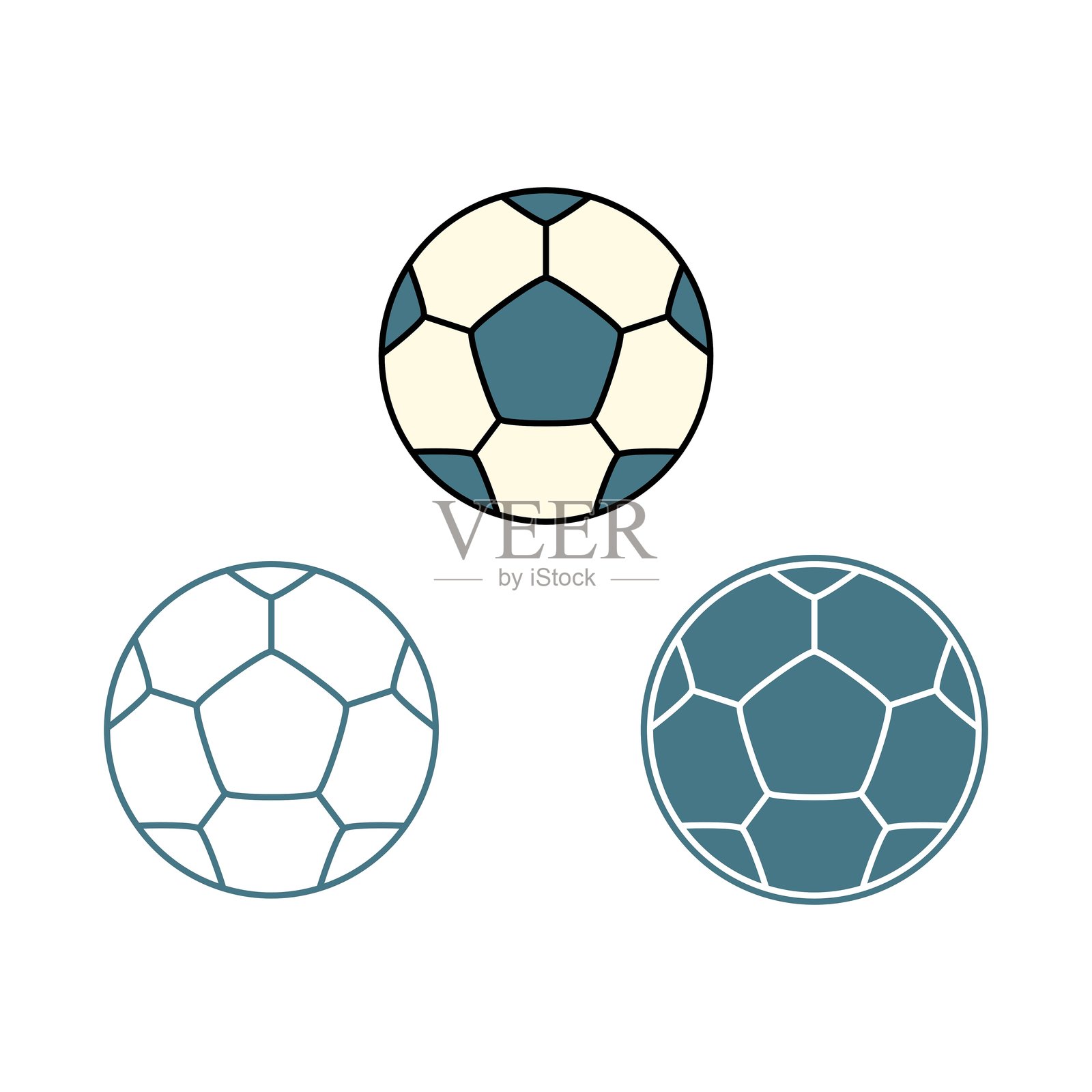 三种风格的足球插画。体育主题。矢量插画。插画图片素材