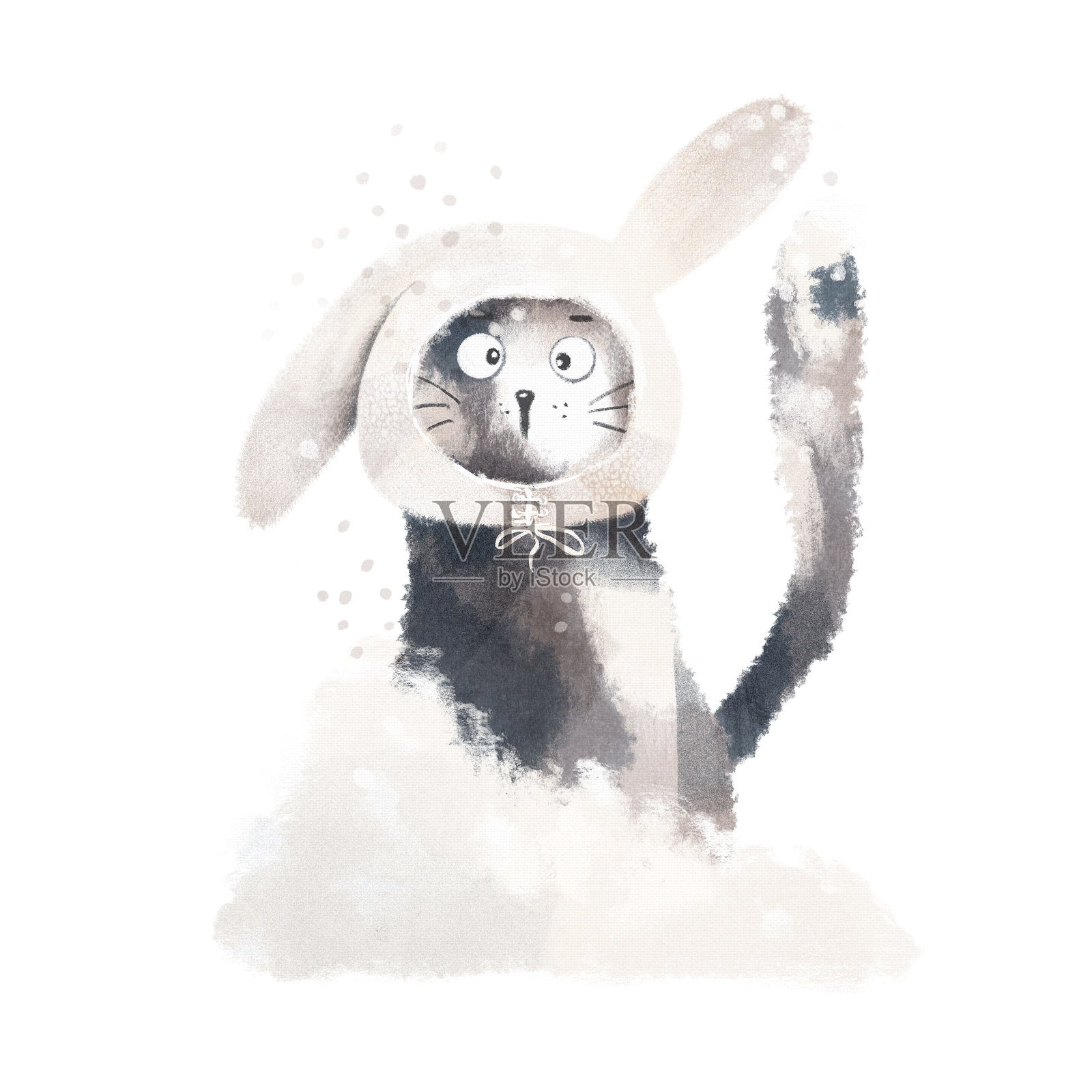 一只可爱的猫咪戴着兔子的耳朵。插画图片素材