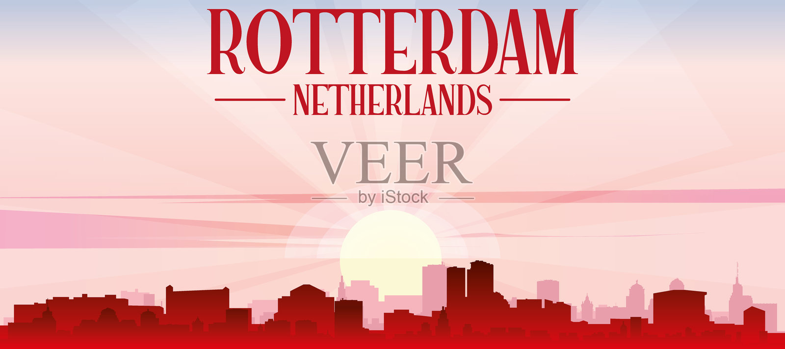 荷兰鹿特丹城市景观全景海报插画图片素材