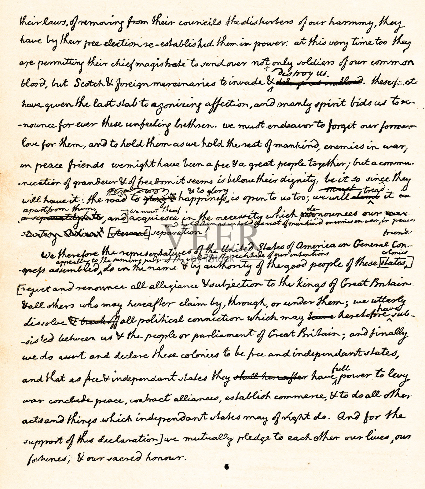 美国独立宣言原件，开国元勋签署的完整编辑版，位于宾夕法尼亚州费城，系列8张中的第6张，18世纪美国历史插画图片素材