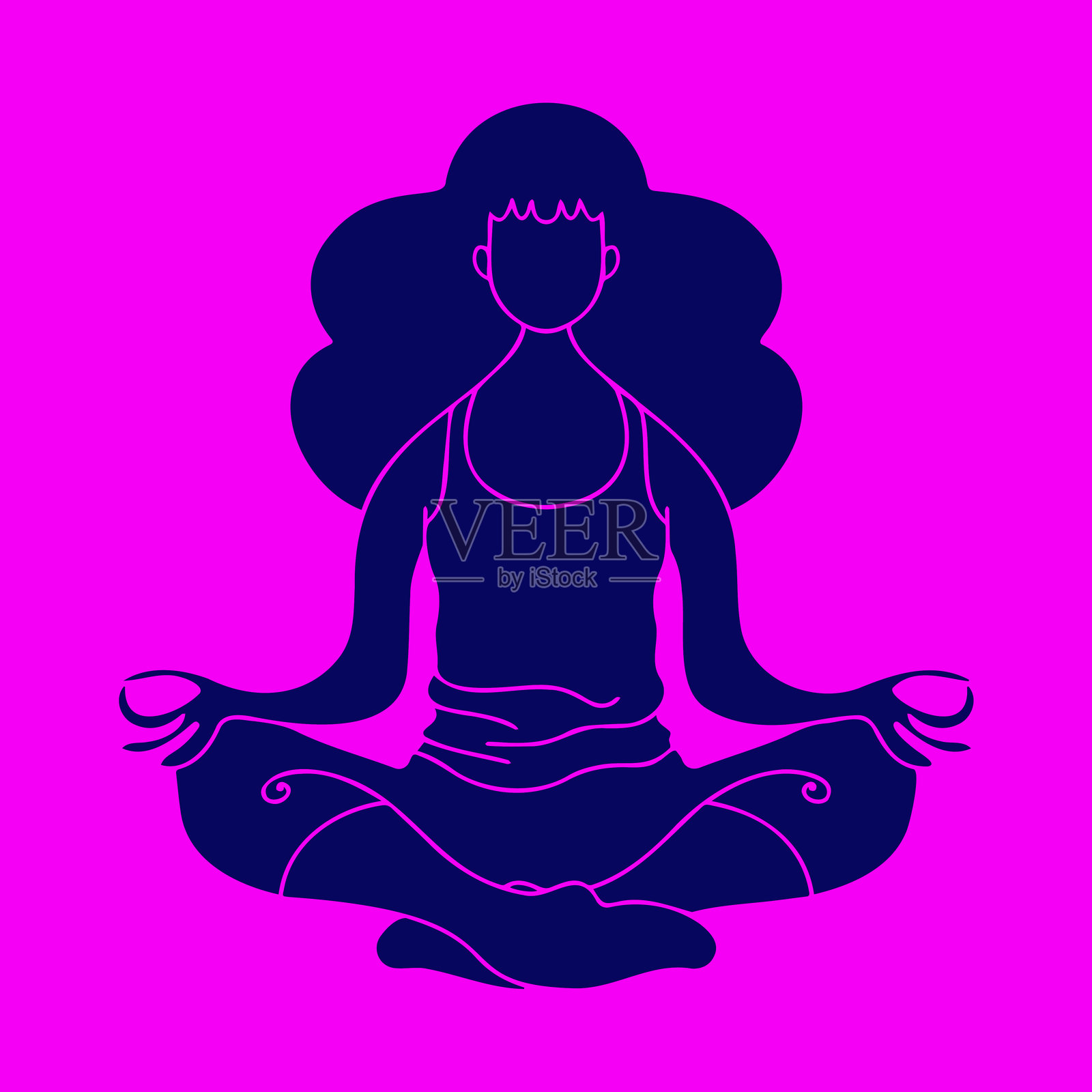 女子瑜伽冥想，霓虹色彩插画图片素材