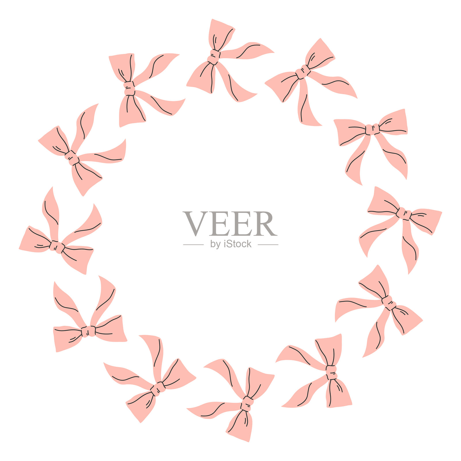 由粉色缎带蝴蝶结制成的圆形矢量边框。蝴蝶结边框设计。矢量图。可爱的装饰模板。插画图片素材