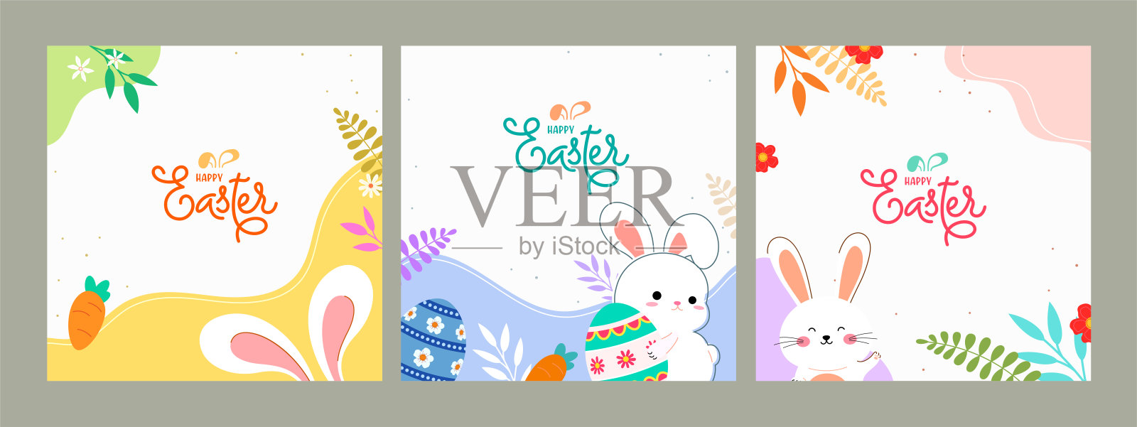 可爱的复活节社交媒体帖子模板集插画图片素材