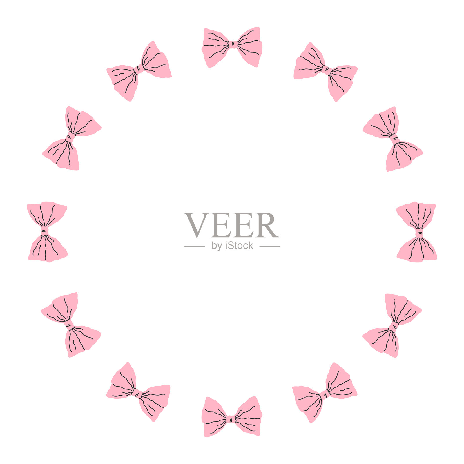 由粉色缎带蝴蝶结组成的圆形矢量相框。蝴蝶结相框设计。矢量插图。可爱的装饰模板。插画图片素材