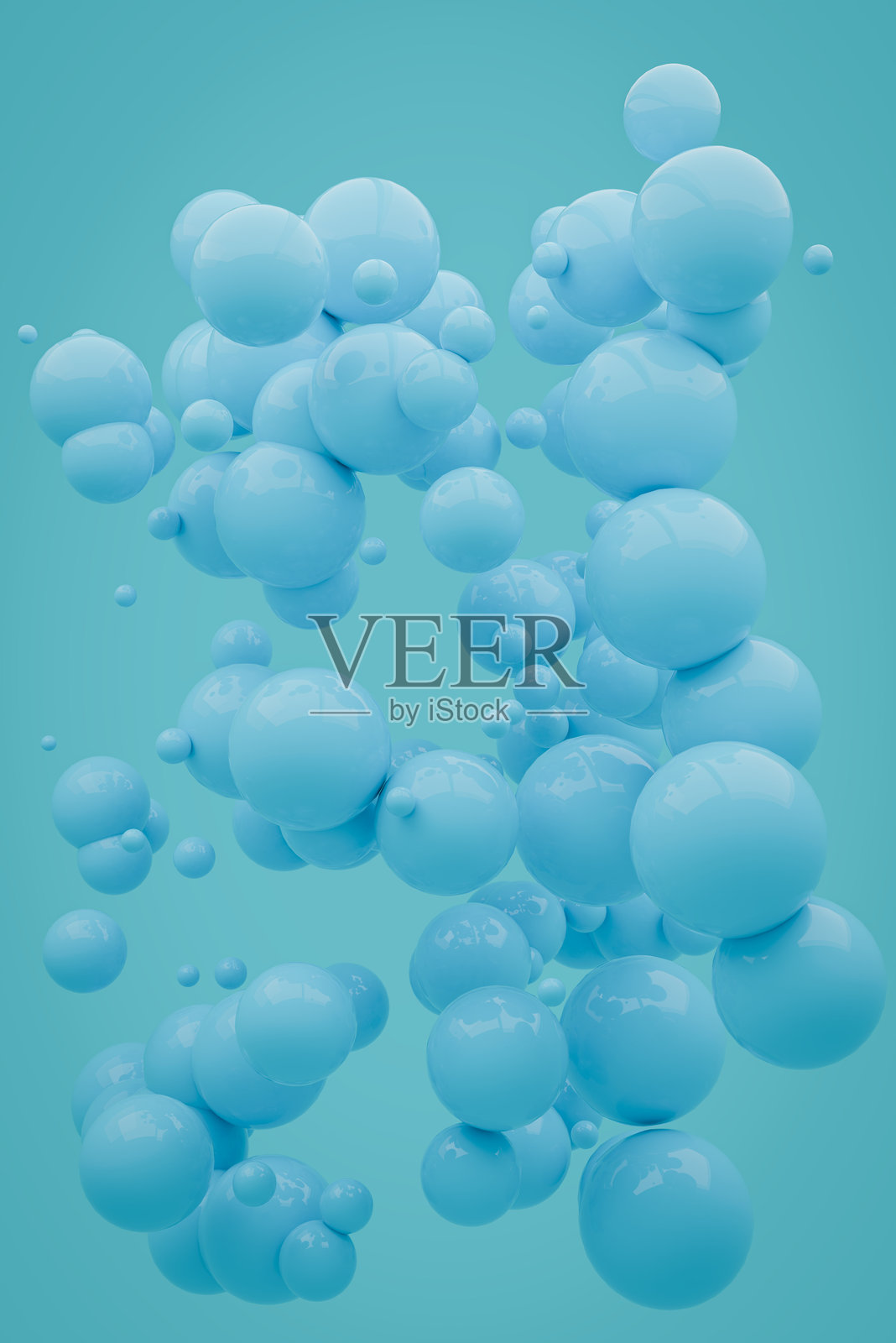 抽象蓝色漂浮气泡背景，极简3D风格照片摄影图片
