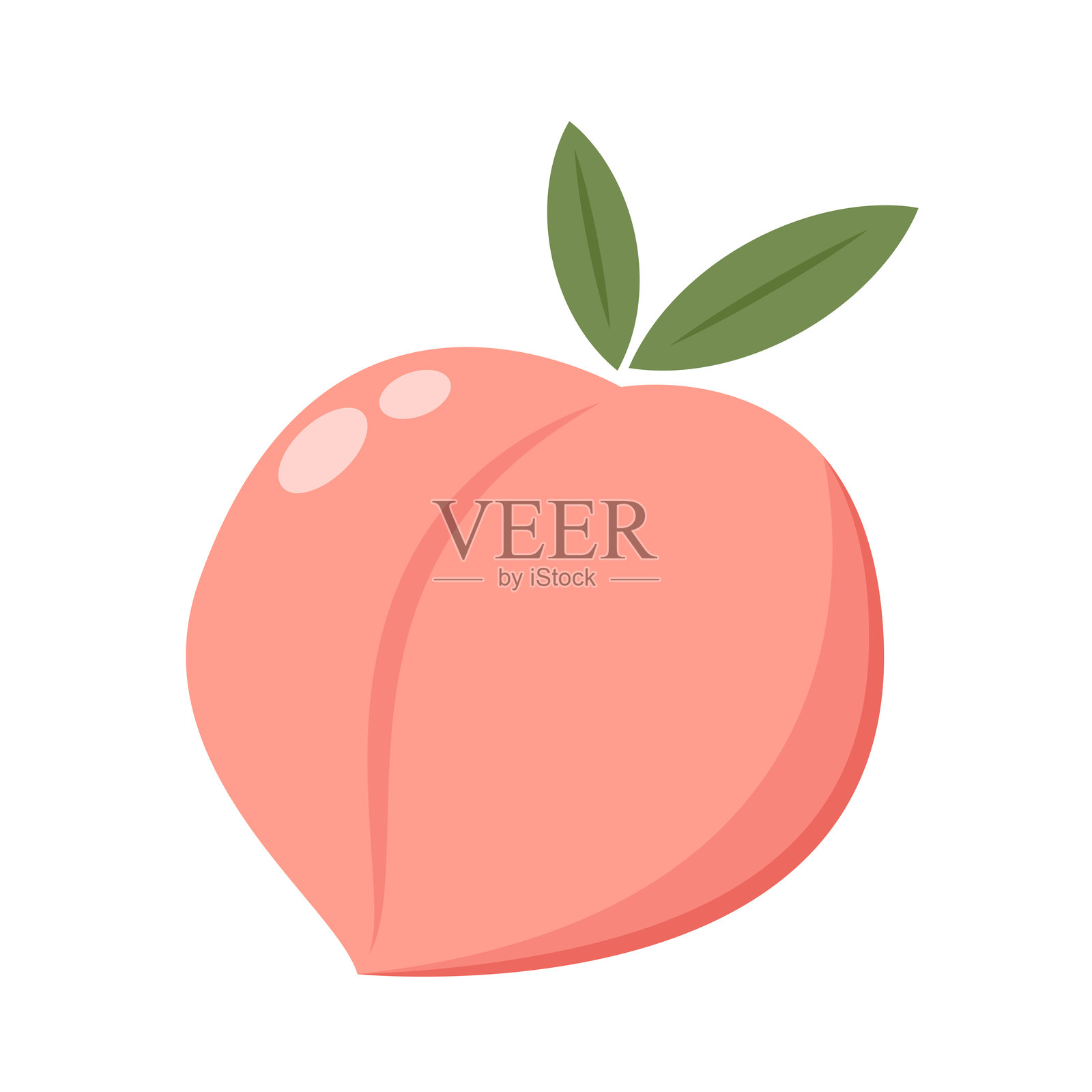 桃子卡通矢量图。带有叶子的桃子涂鸦图标。心形桃子水果，孤立在白色背景上。农场，天然食品，新鲜水果。插画图片素材