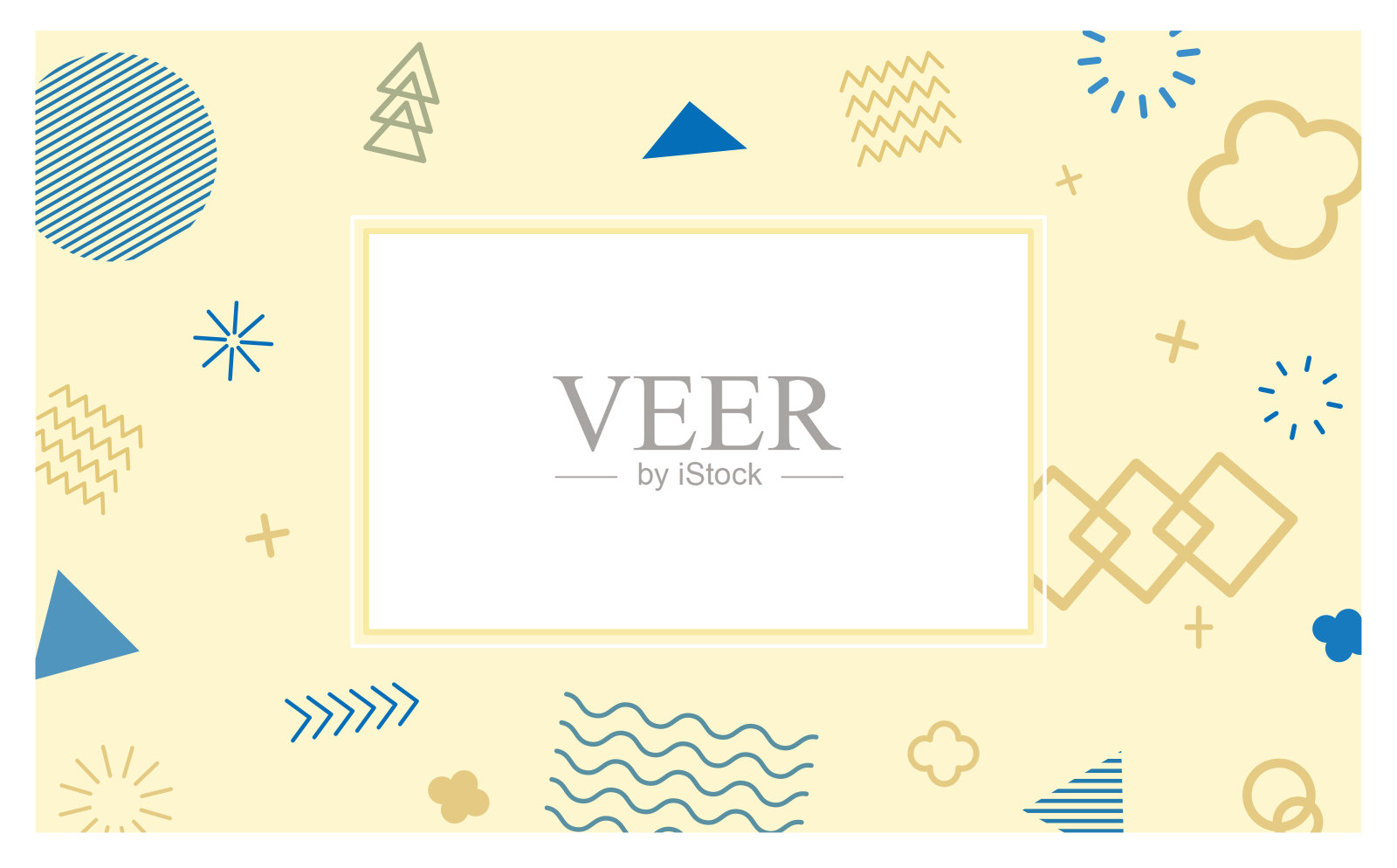 粉蓝色和奶油色几何图形背景，带有白色中心画框插画图片素材