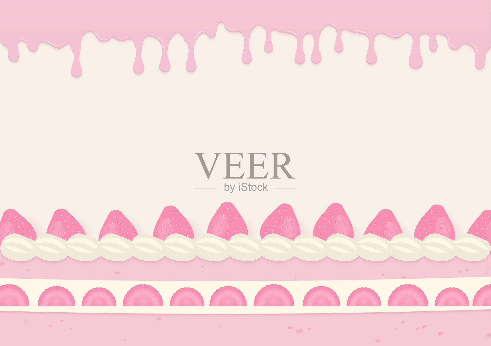 草莓蛋糕和融化的奶油背景插画图片素材