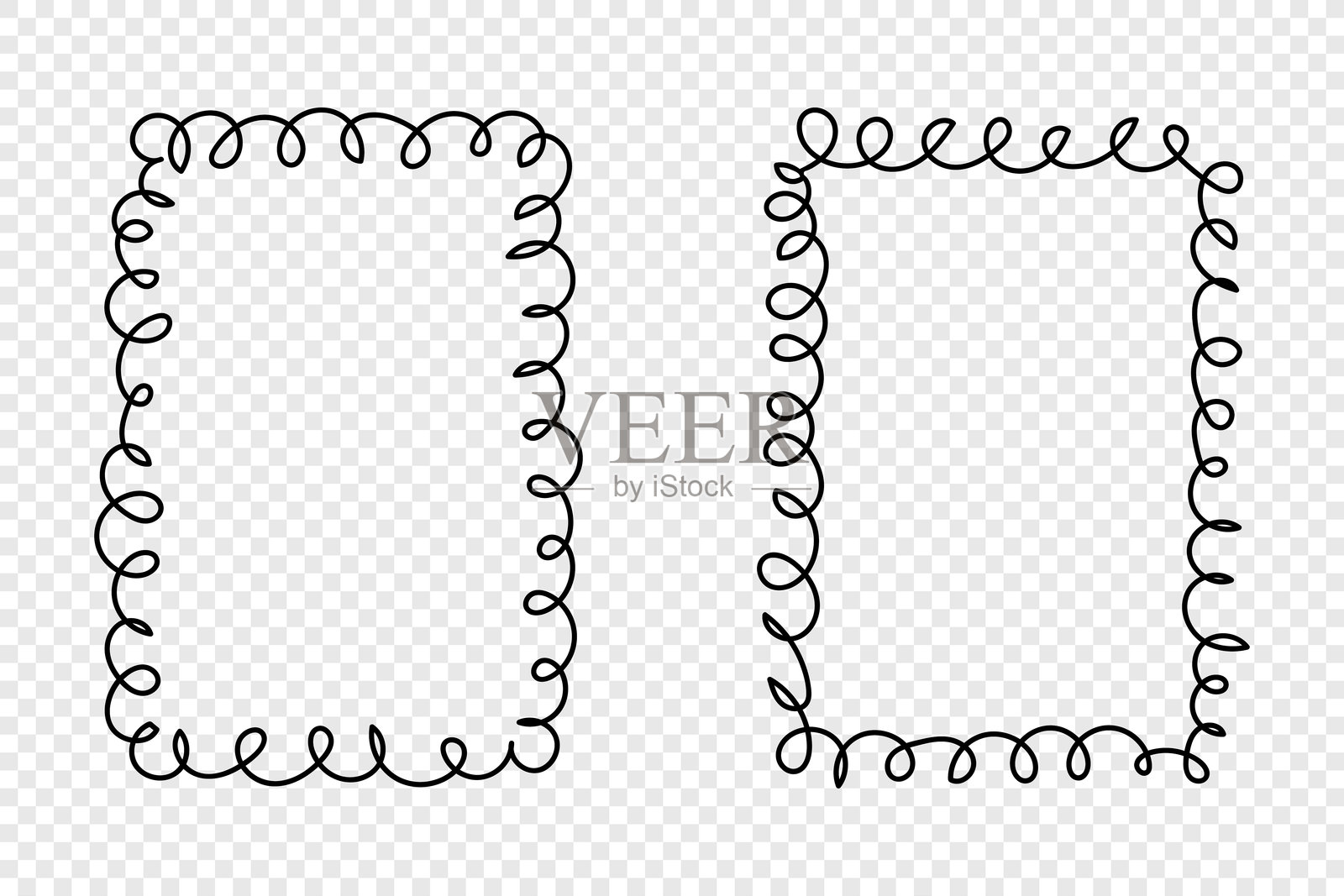 涂鸦风格的矩形扇贝边框插画图片素材
