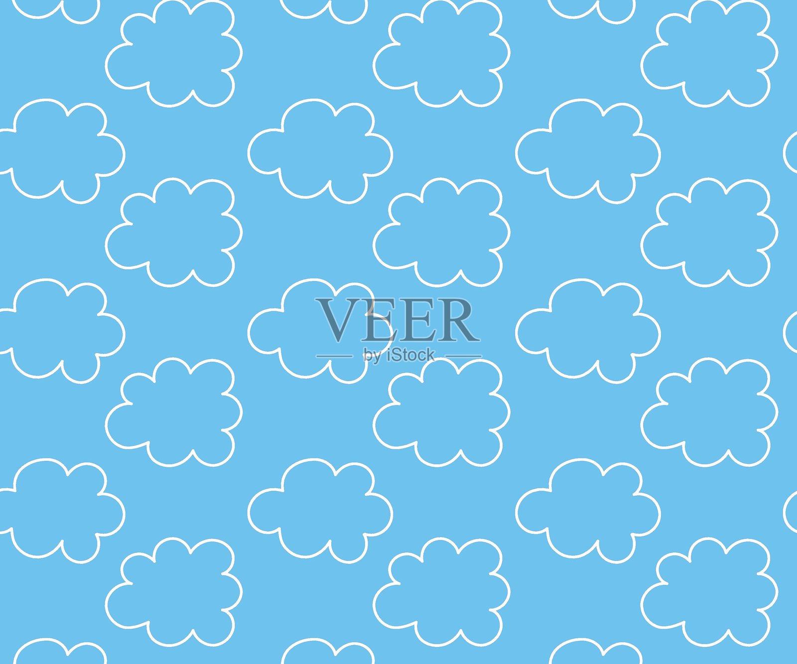 云朵涂鸦图案。蓝色背景隔离。矢量图标插画图片素材