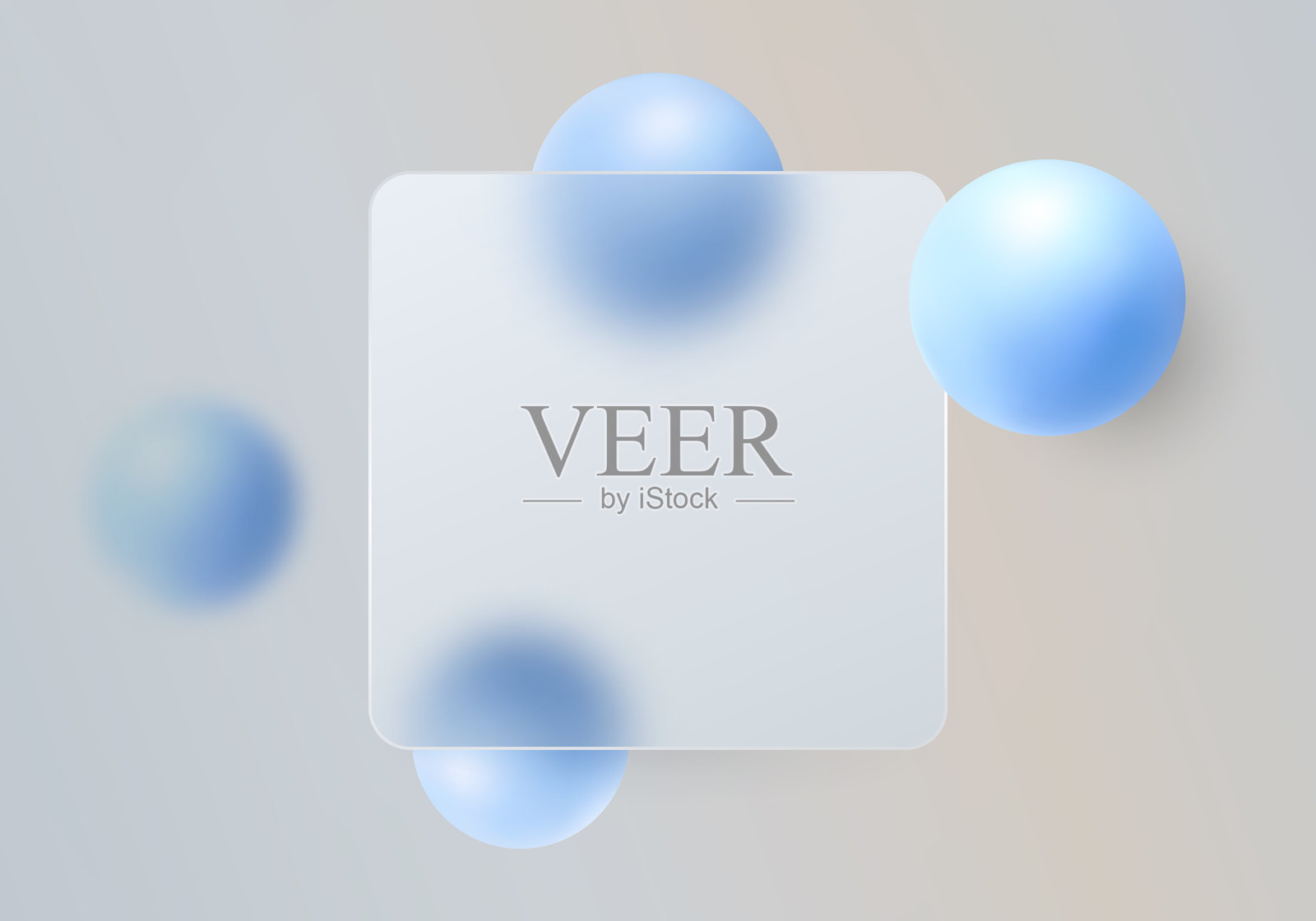 蓝色球体和磨砂玻璃方形面板的极简抽象光线背景插画图片素材