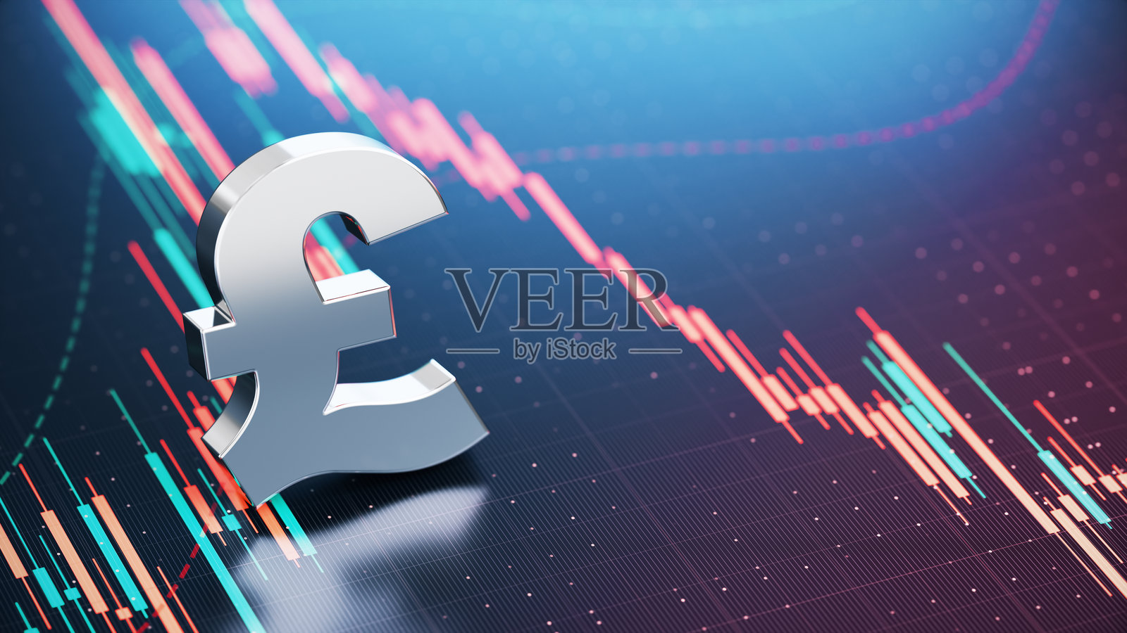 金融图表背景上的金属磅符号照片摄影图片