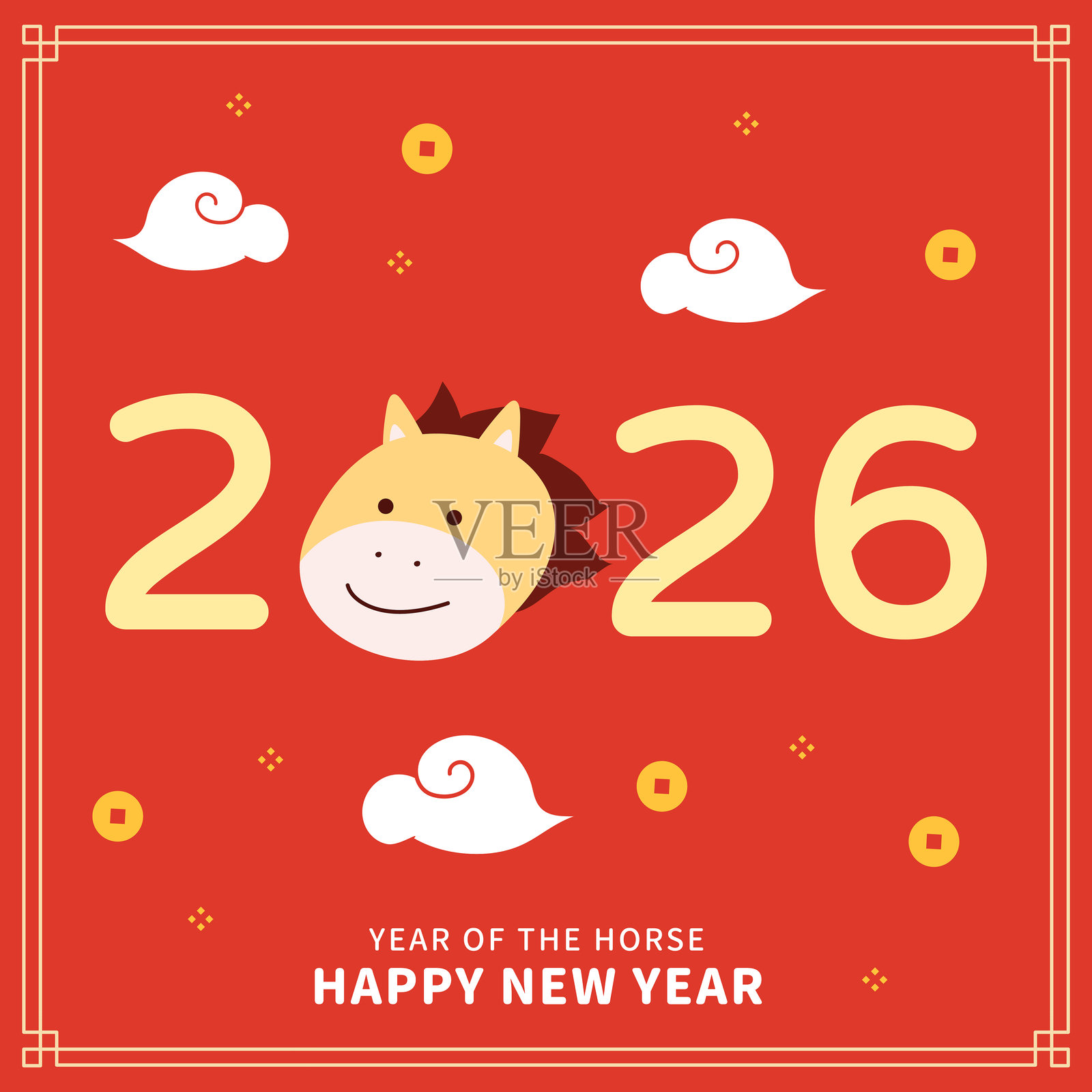 2026年农历新年和节日设计的可爱中国马插画插画图片素材