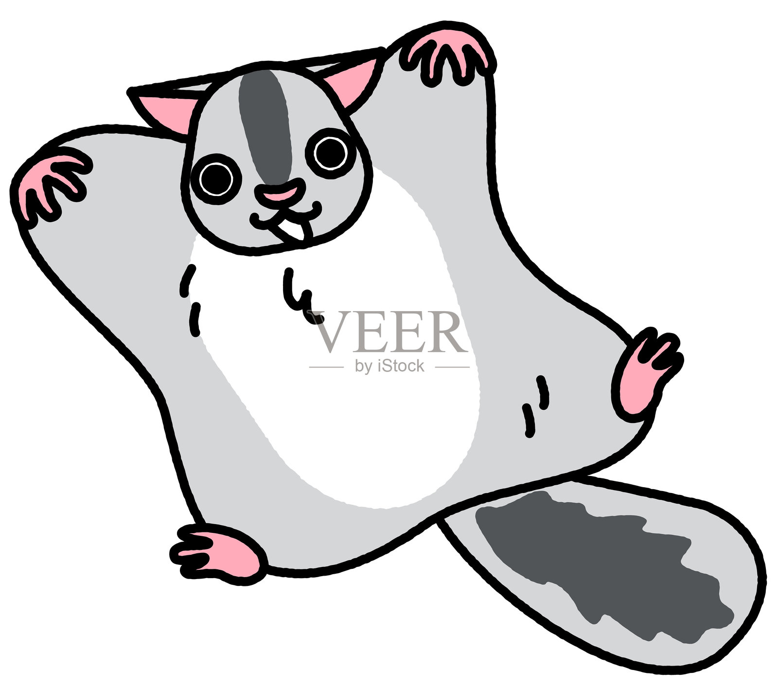 一只张开四肢滑翔的飞鼠的滑稽可爱的插画插画图片素材