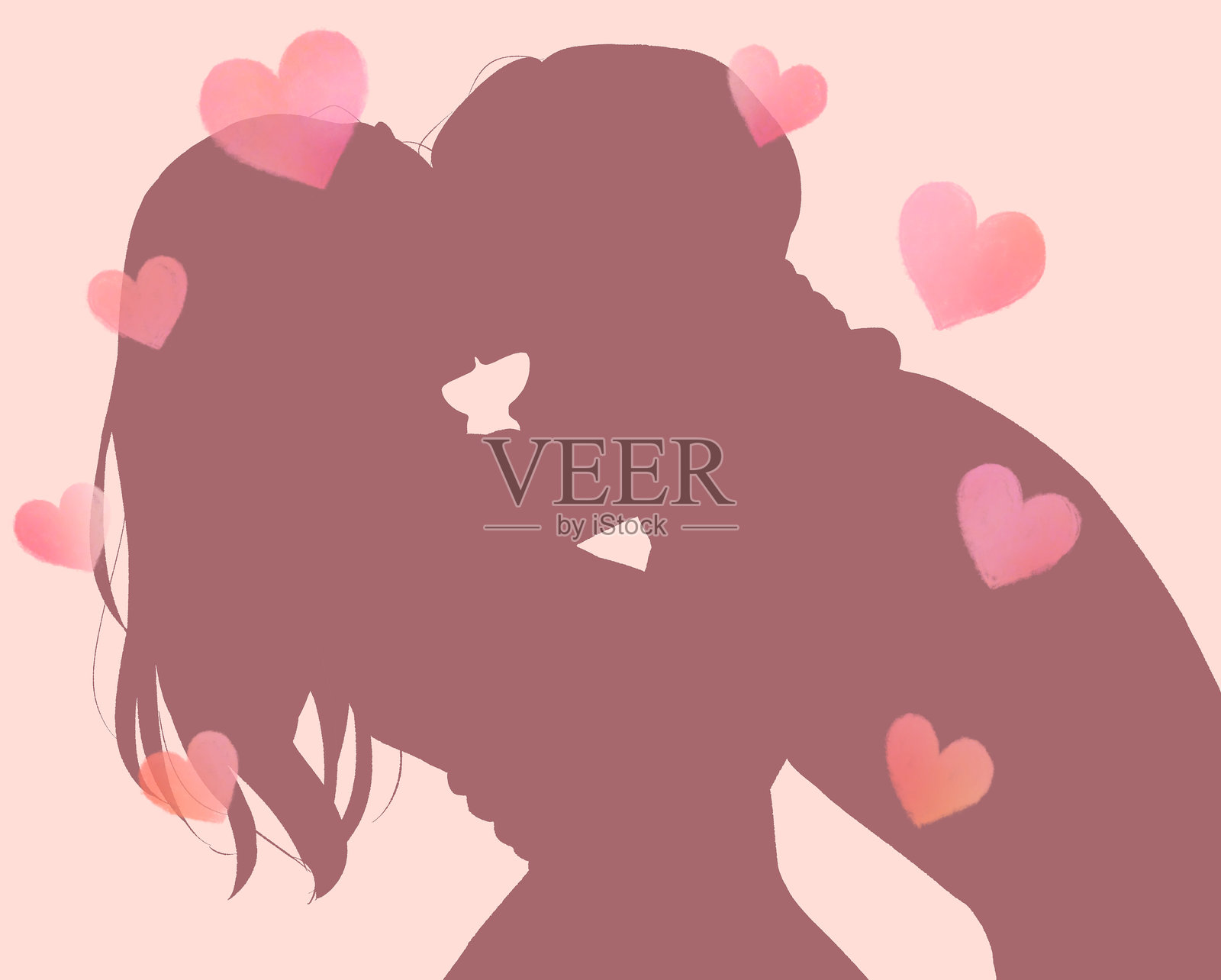 一对情侣相拥大笑的剪影插画图片素材