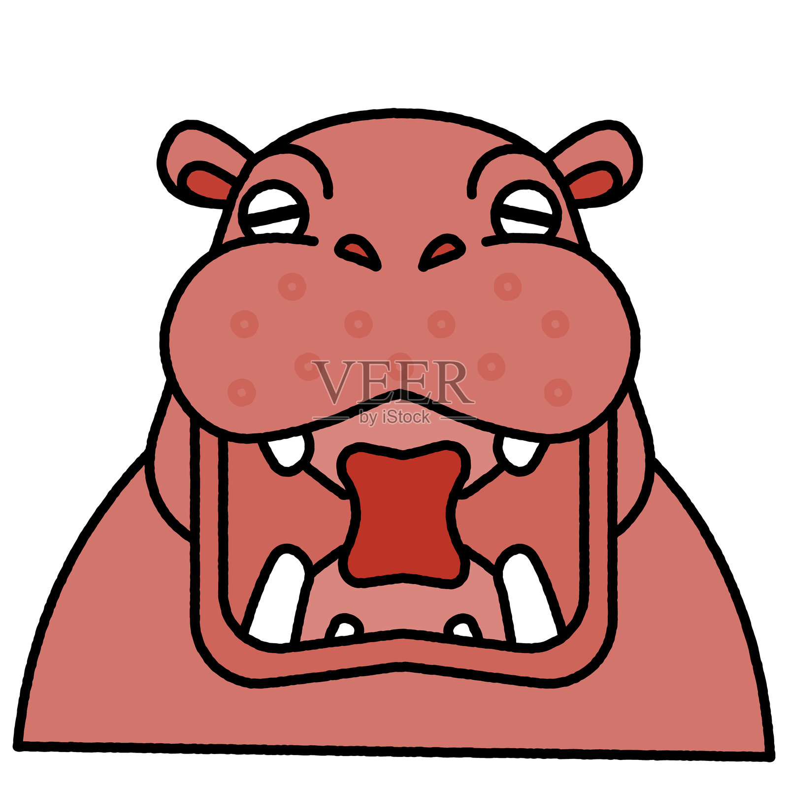 一只张着大嘴的河马的可爱插画插画图片素材