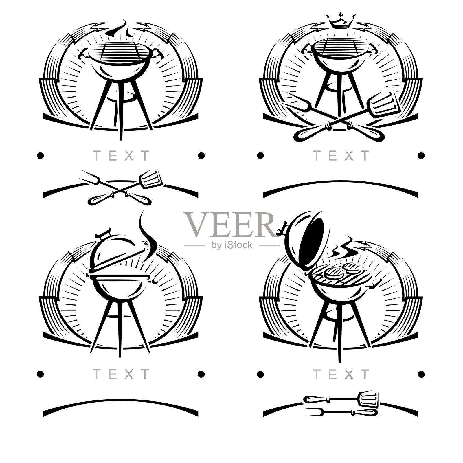 烧烤标签和元素套装。烧烤图标集合。矢量图插画图片素材