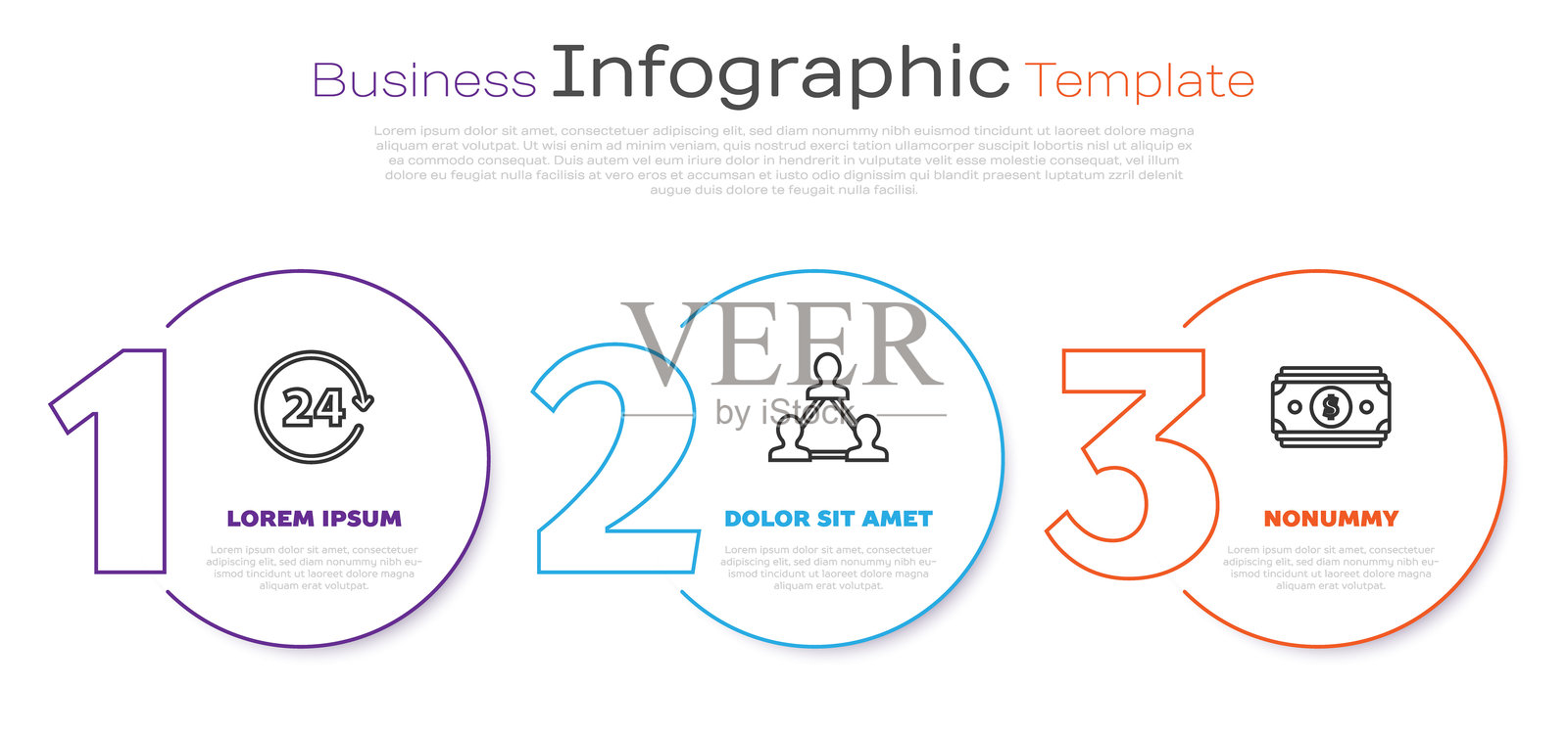 线条时钟24小时，项目团队基地和堆叠纸币现金。商务信息图表模板。矢量图插画图片素材