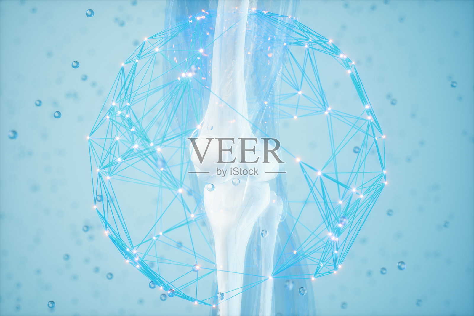 膝盖骨治疗概念，包含数字网络和关节解剖照片摄影图片