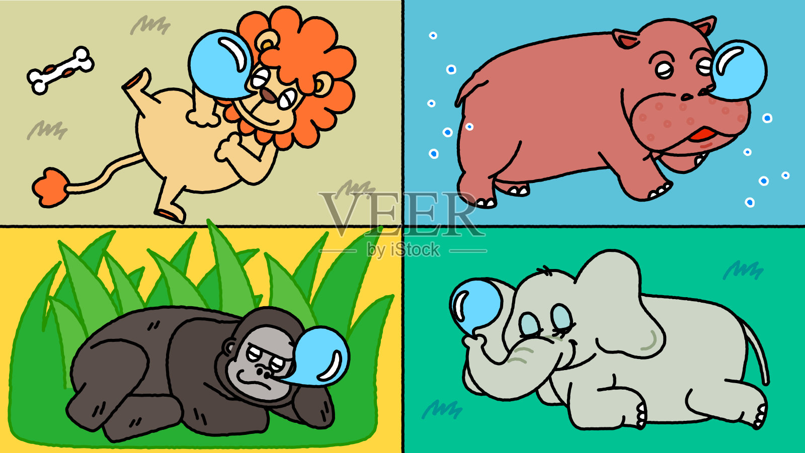 可爱的睡着的小动物插画（分为4个部分）插画图片素材