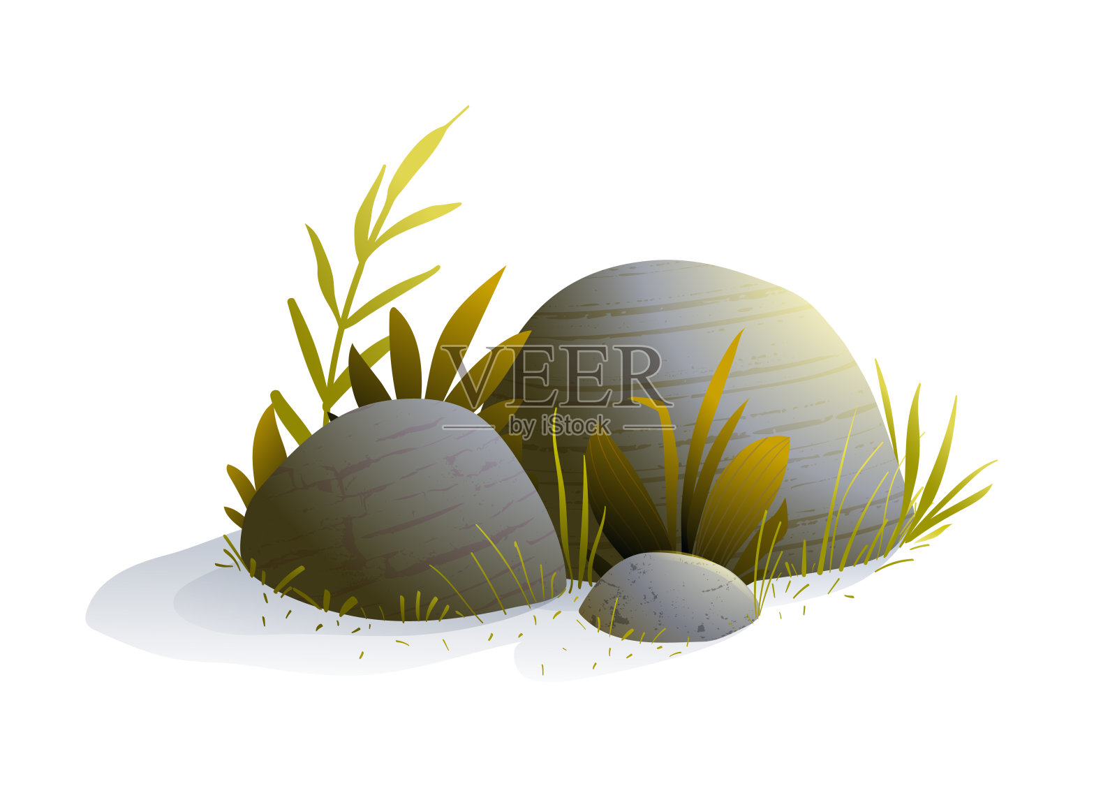 孤立的自然岩石和巨石与草插画图片素材