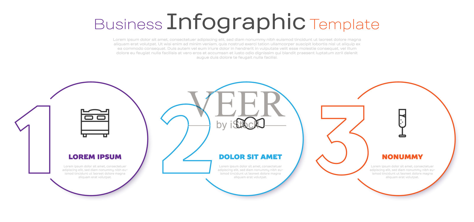 卧室、领结和香槟酒的线条集合。商务信息图表模板。矢量图插画图片素材