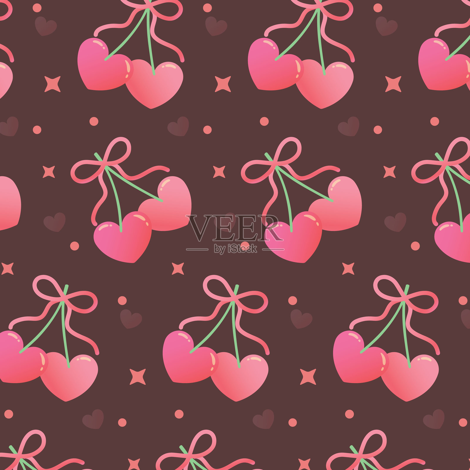 爱心与丝带蝴蝶结的无缝图案，用于织物和壁纸设计的矢量图插画图片素材