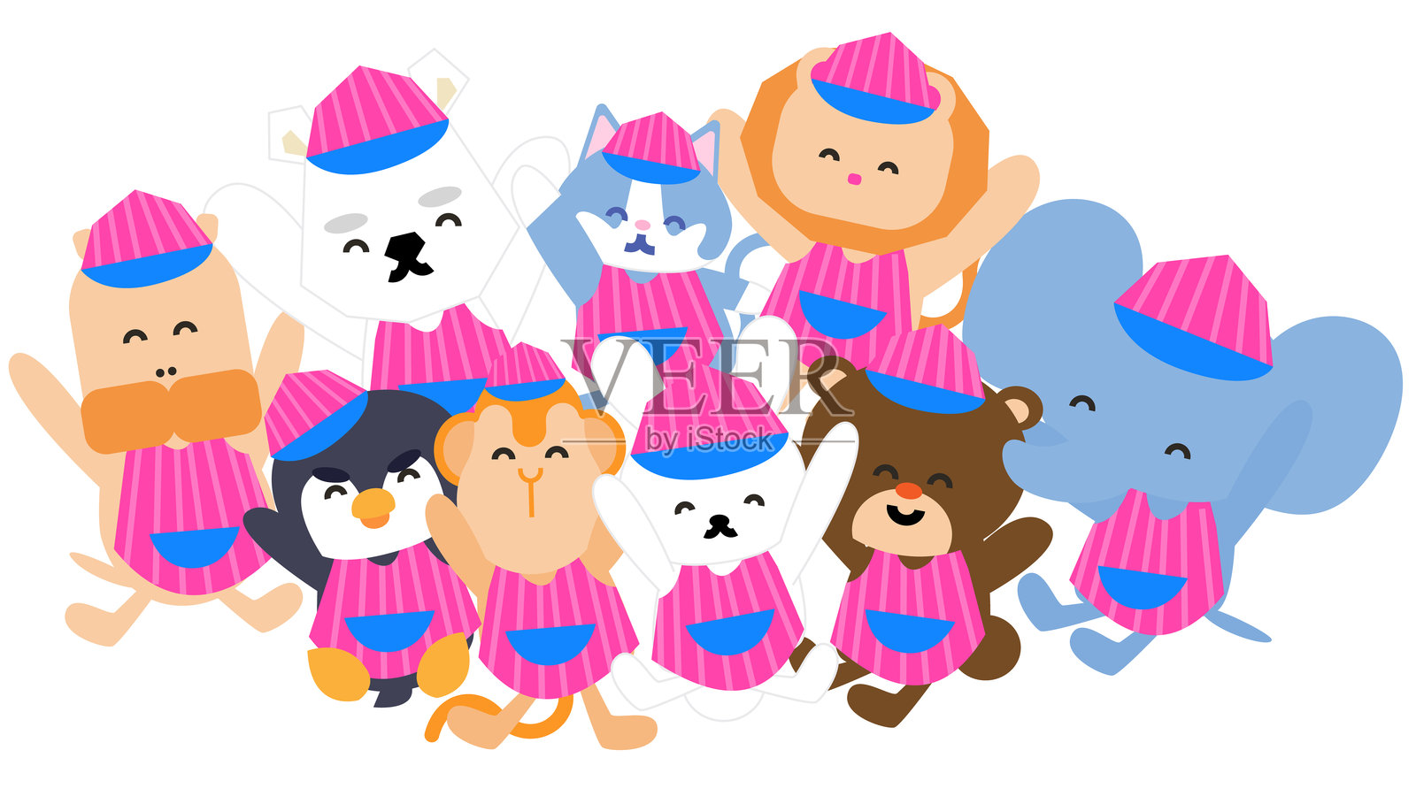 冰淇淋店里可爱的动物插画插画图片素材