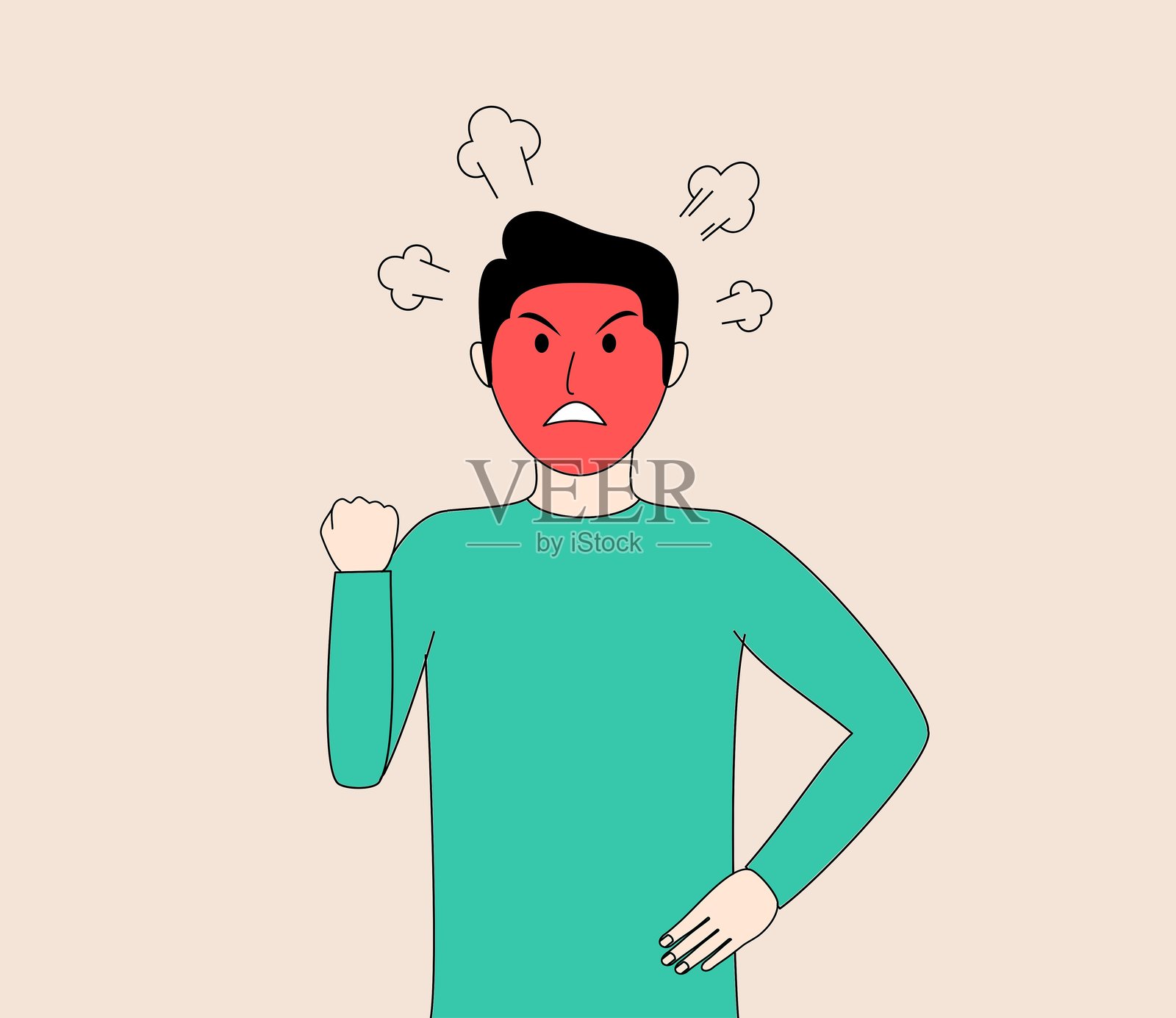 一个卡通男人愤怒地举起双手插画图片素材