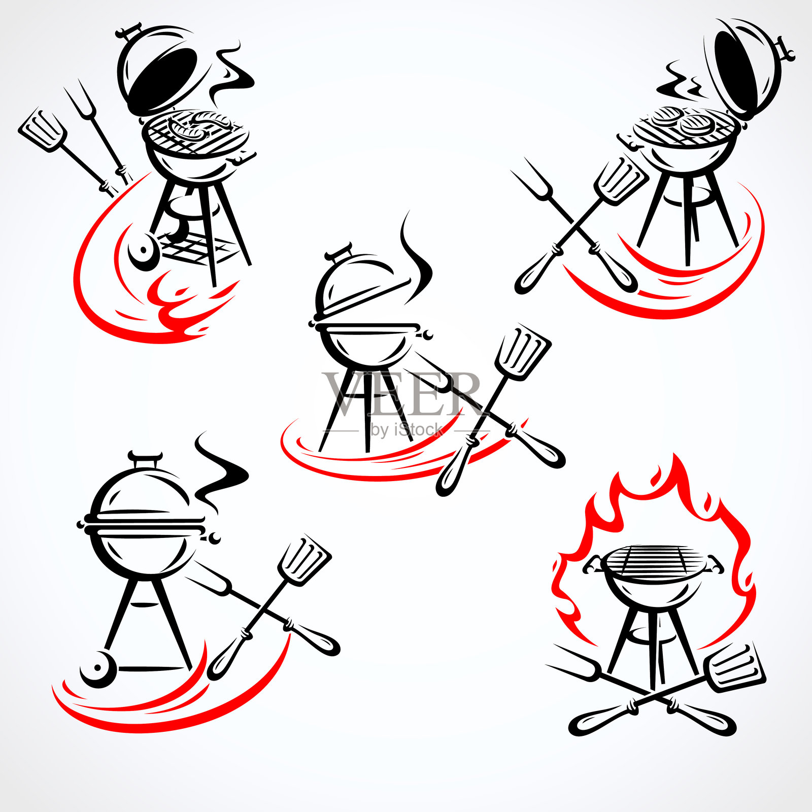 烧烤标签和元素集。烧烤图标集。矢量图插画图片素材