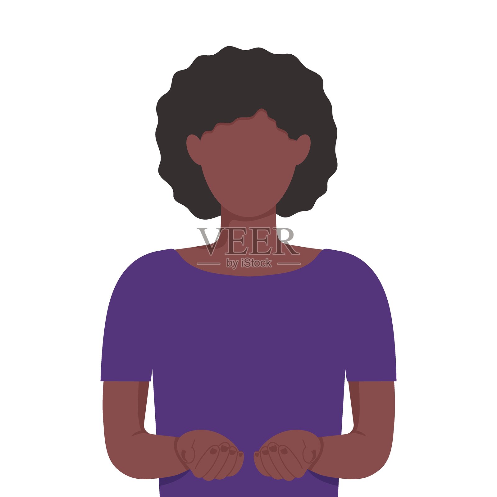 肤色黝黑的女孩，孤立在白色背景上。赠予收获3月8日。女性双手捧出。2026年国际妇女节社交媒体封面帖、明信片角色。无面孔。展示团结姿态。插画图片素材