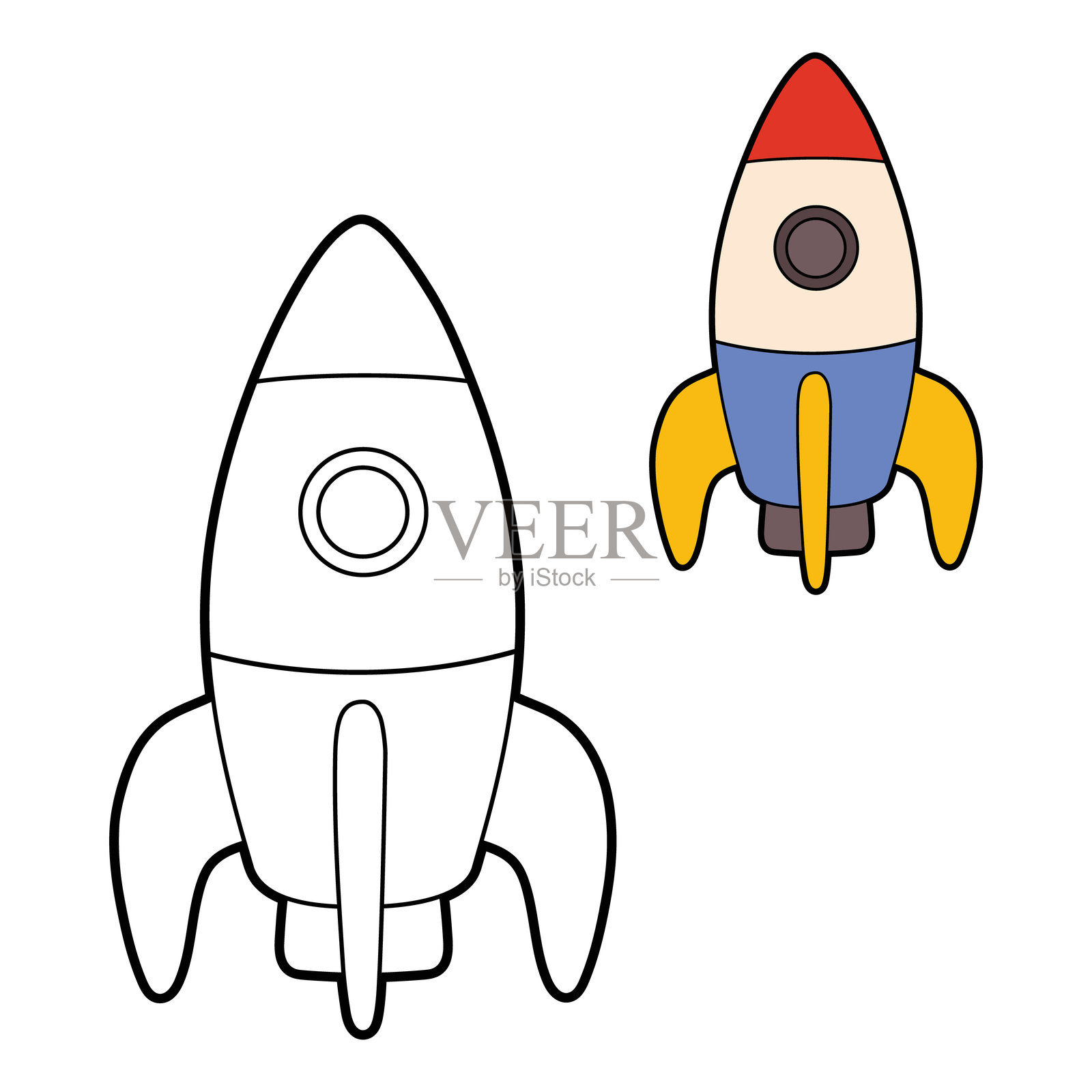 儿童可爱火箭涂色页插画图片素材