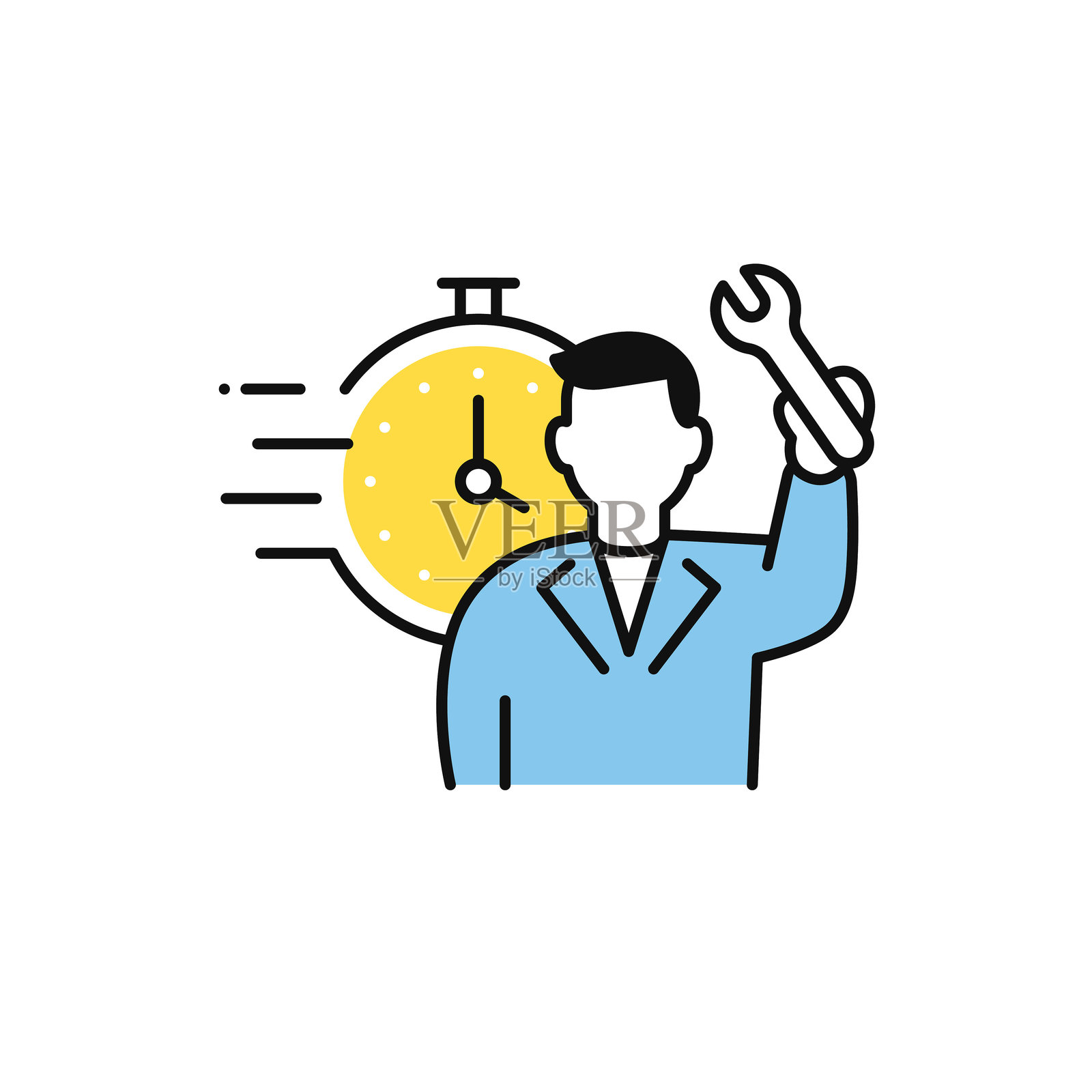 时钟和工人的简单矢量图标插画插画图片素材