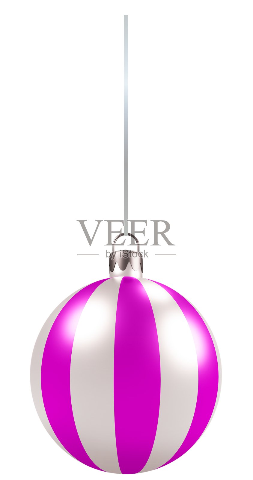 3D紫白条纹圣诞挂饰，带有挂绳照片摄影图片