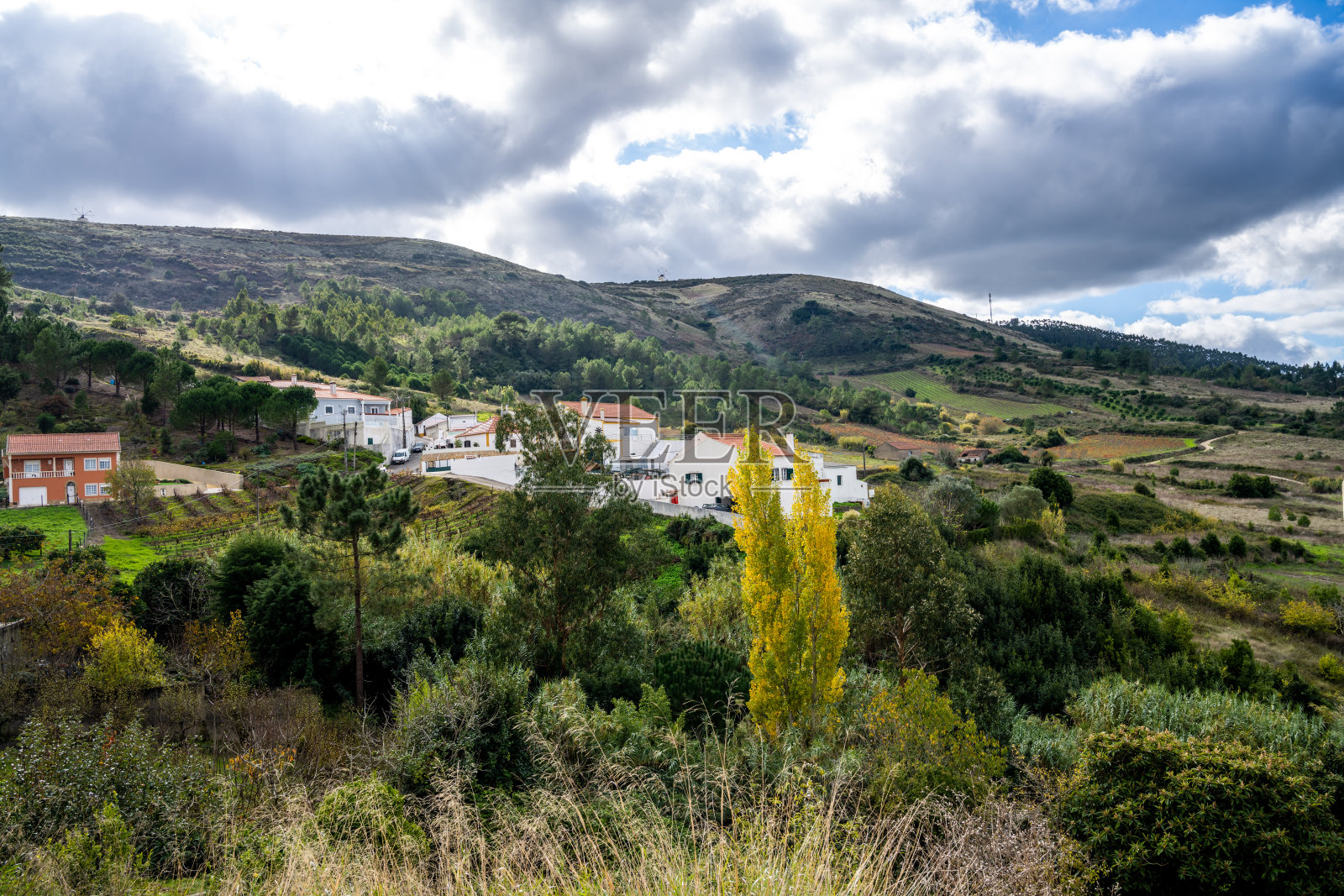 蒙特茹恩特山谷中的乡村房屋照片摄影图片
