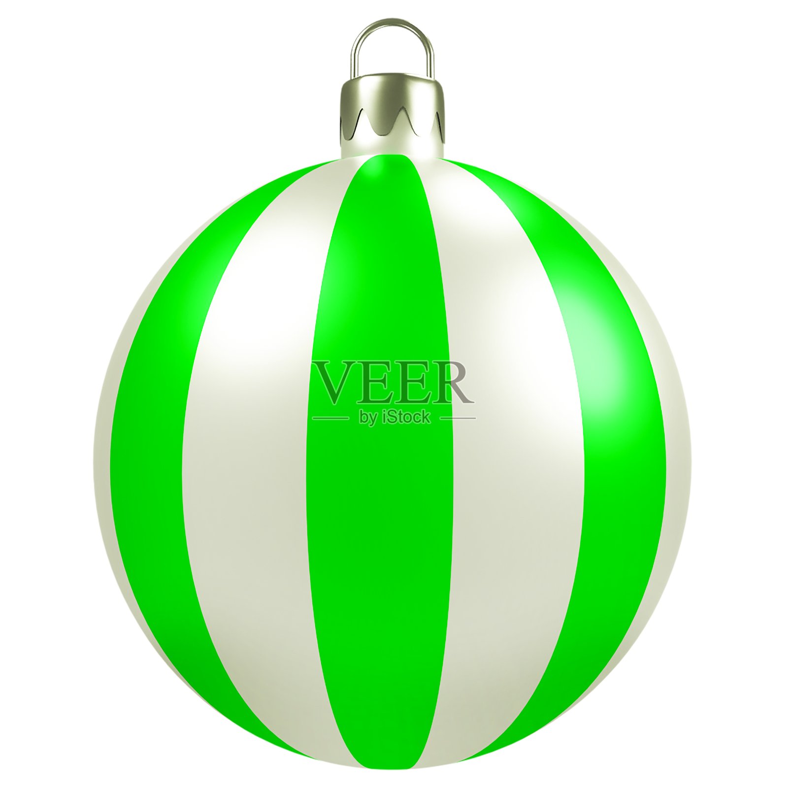 3D绿白条纹圣诞球装饰品照片摄影图片