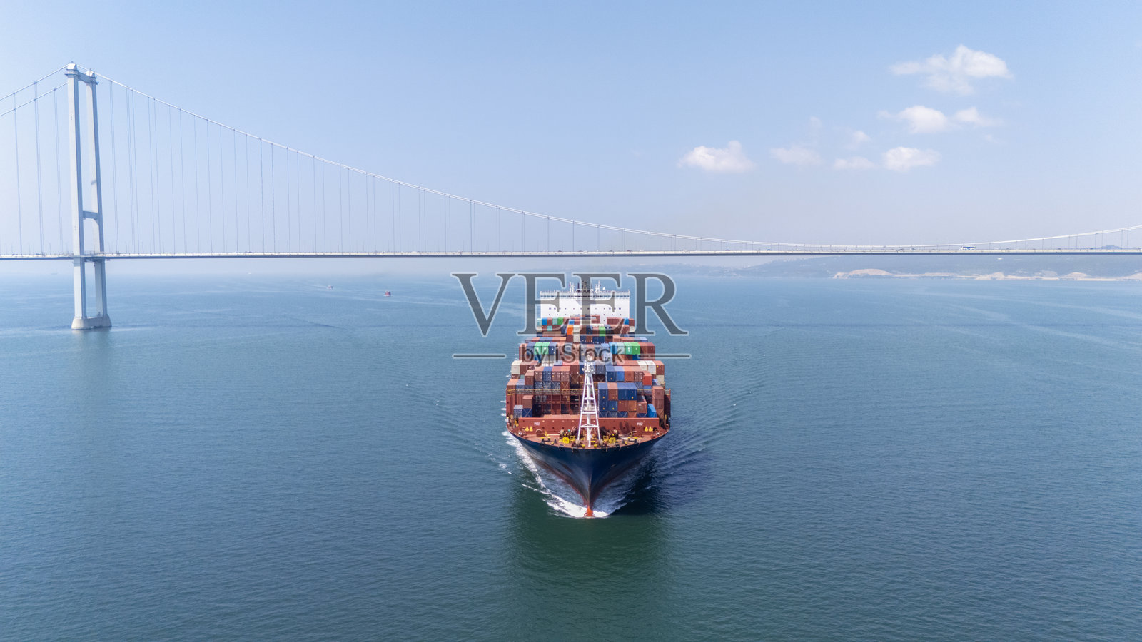 土耳其伊兹密特，奥斯曼加济大桥下的汽车运输船航拍照片摄影图片