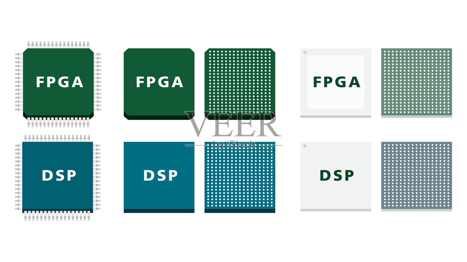 FPGA与DSP对比图解：为嵌入式和通信系统初学者解释可编程逻辑与数字信号处理的作用插画图片素材