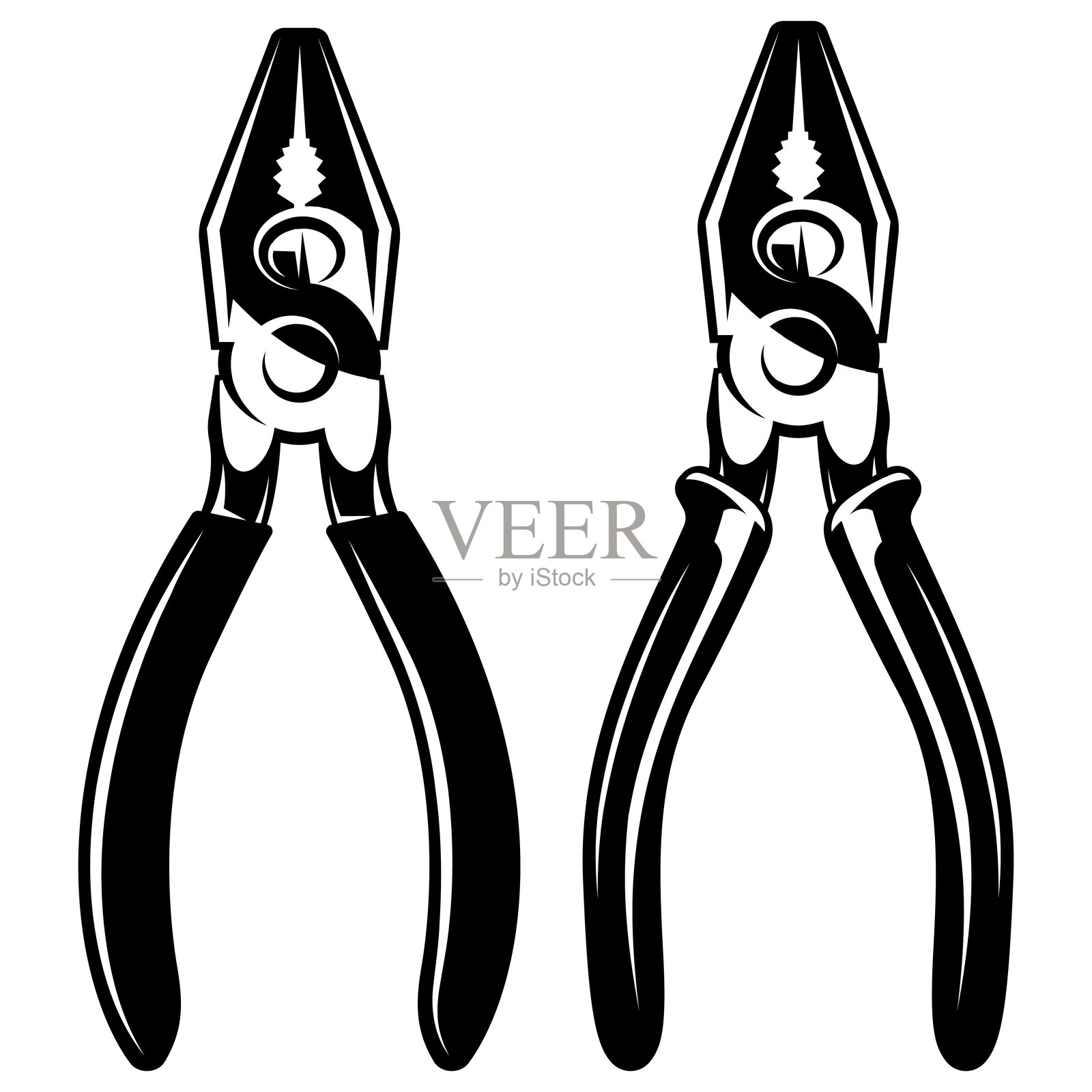 斜口钳矢量图图标集，用于电气和机械工作的专业手动工具，黑白插画图片素材