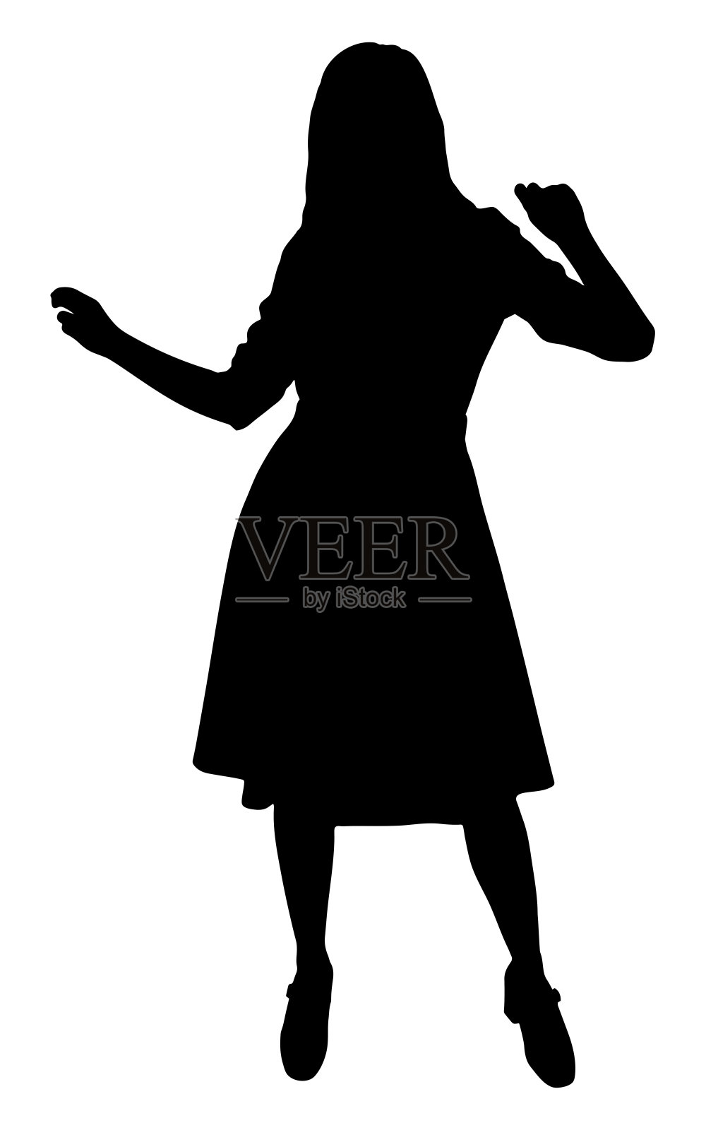 身着连衣裙、舞动身姿的女性剪影，展现欢乐与动感。矢量插画。插画图片素材