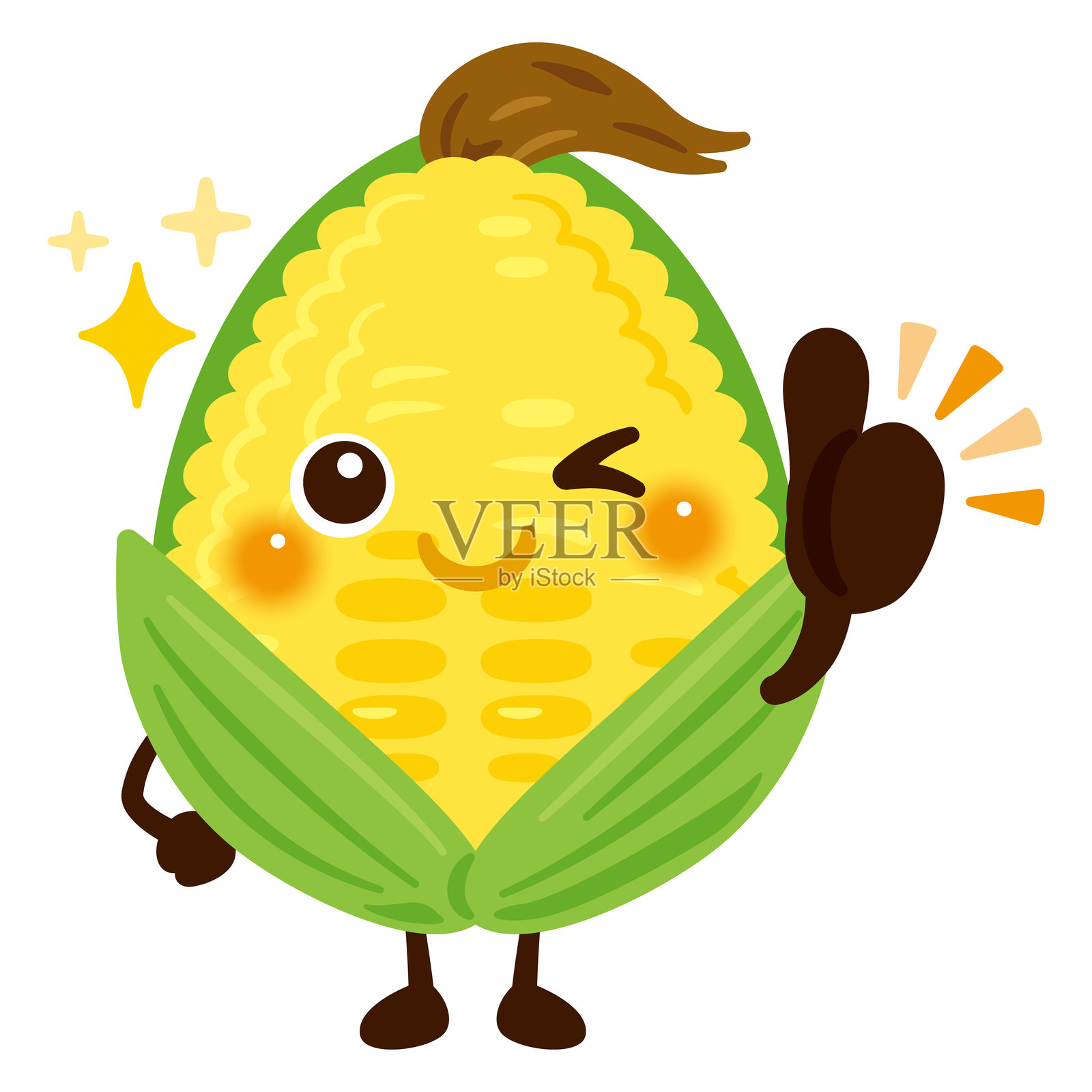 可爱的玉米角色插画，竖起大拇指插画图片素材