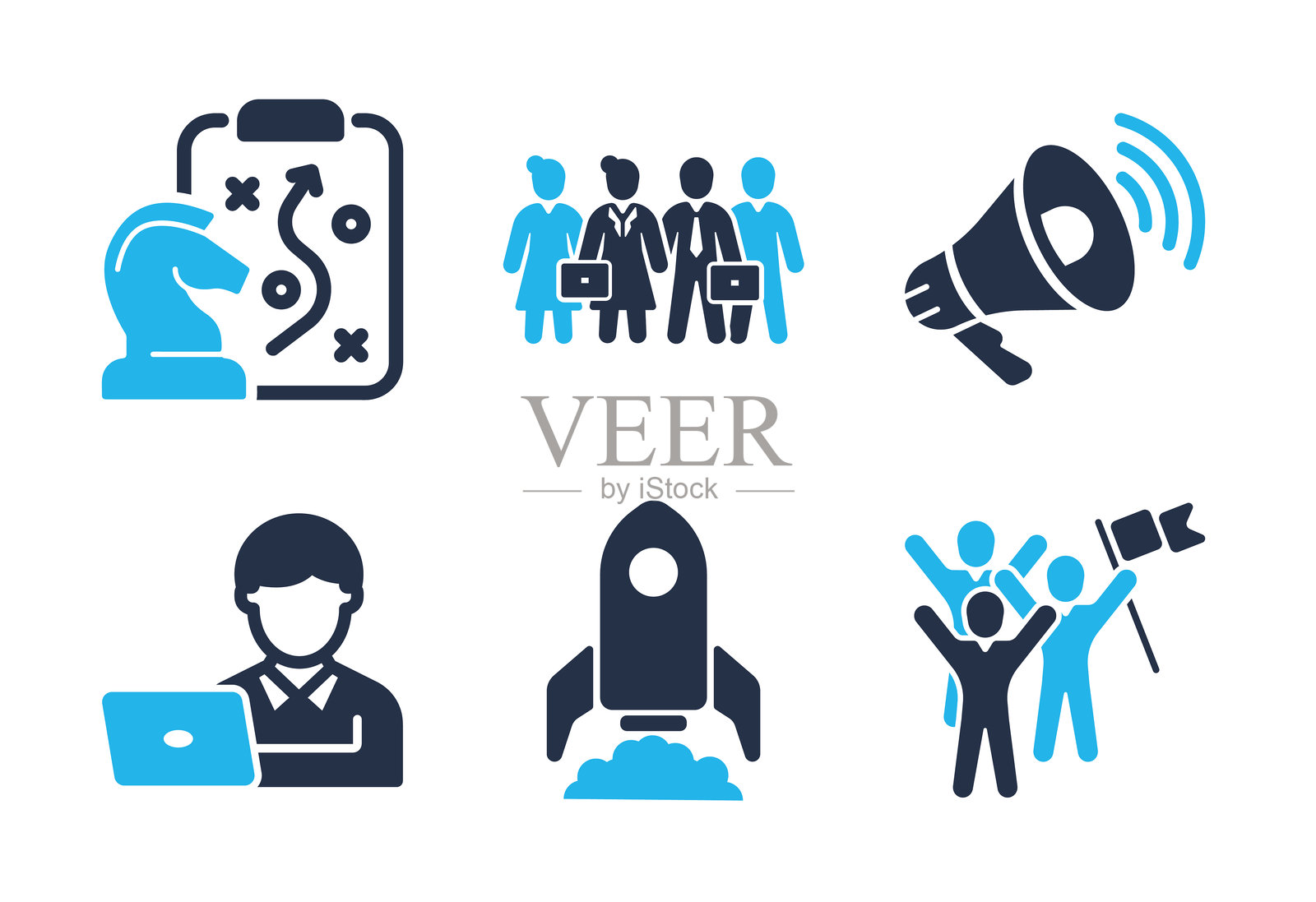 商业策略与启动图标集。实心字形系列图标插画图片素材