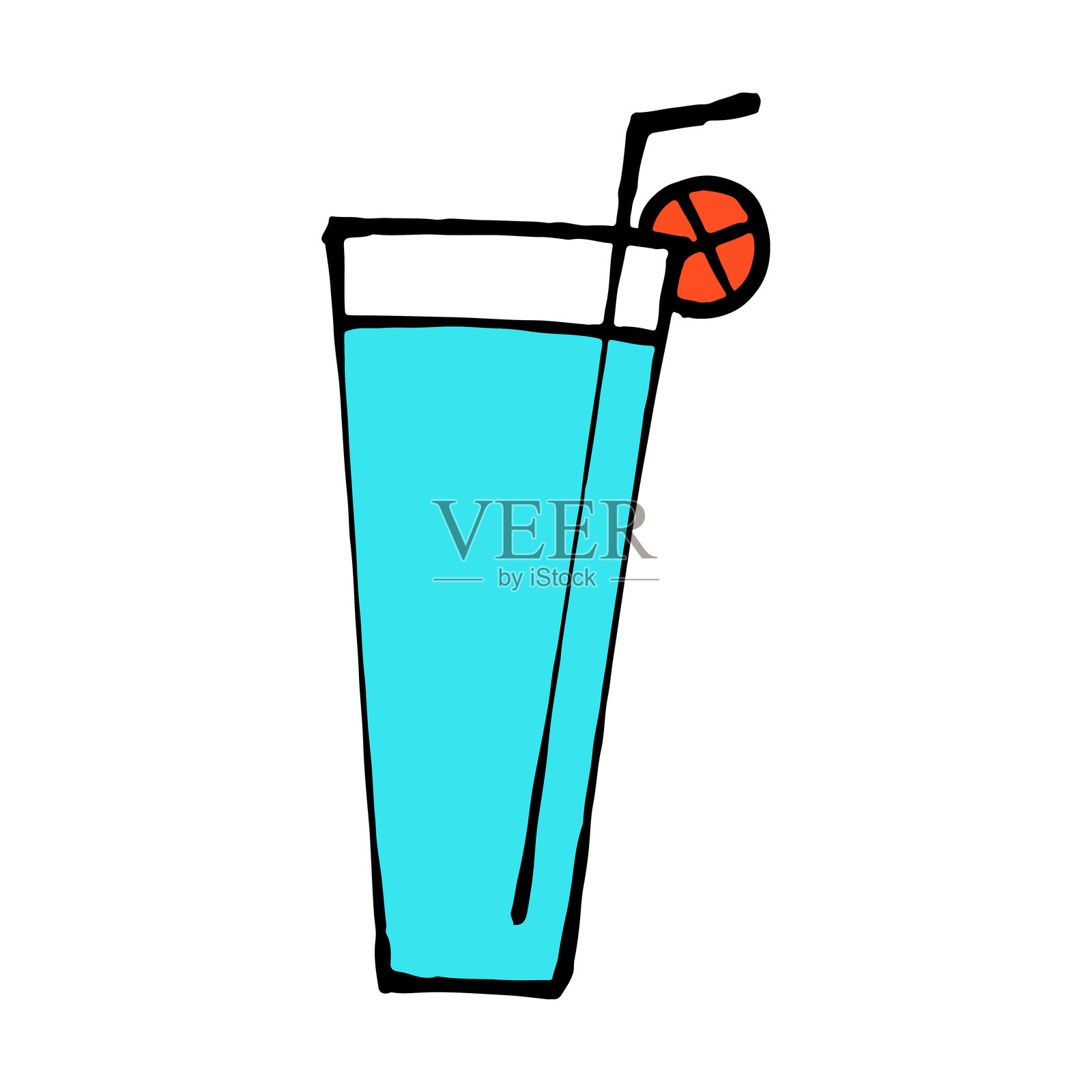 色彩缤纷的层叠热带鸡尾酒，配有吸管和柠檬插画图片素材