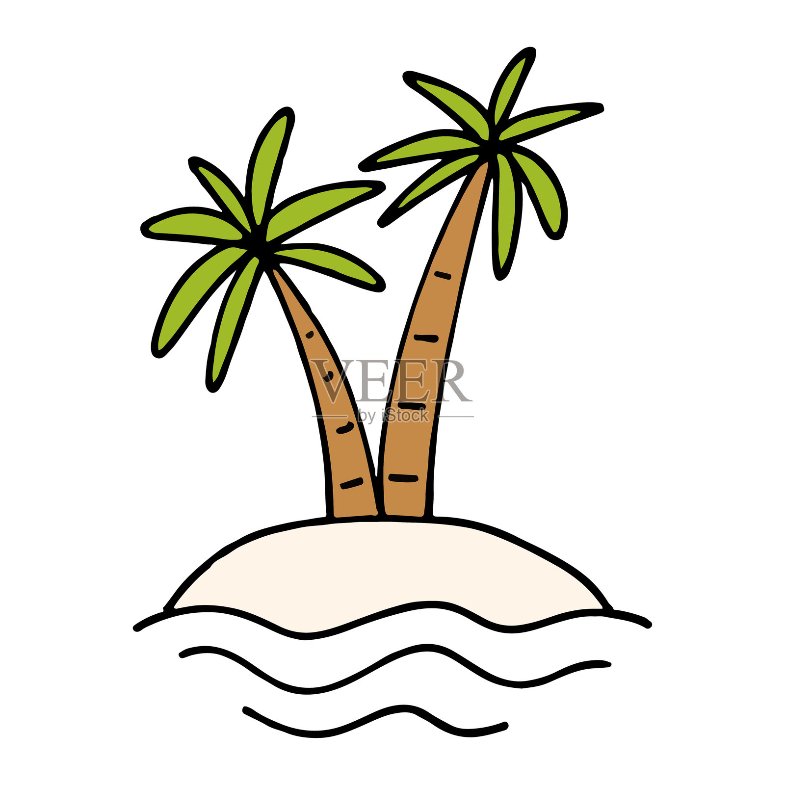 手绘热带棕榈树小岛插画插画图片素材