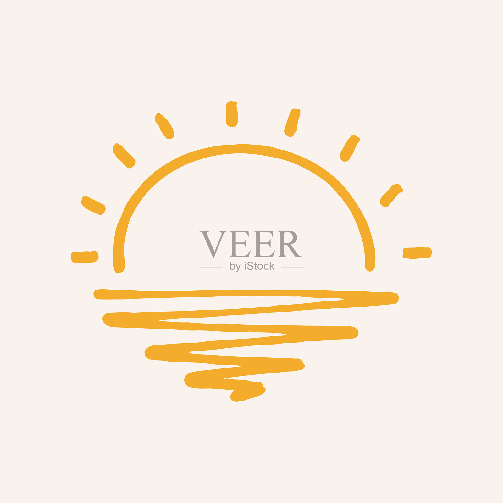 简约极简风格的日落水面涂鸦插画插画图片素材