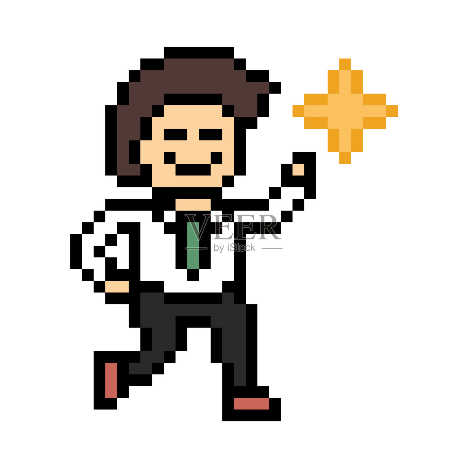 卡通风格：雄心勃勃、领导力卓越的成功男士庆祝赢得奖项的成就，象征着冠军。插画图片素材