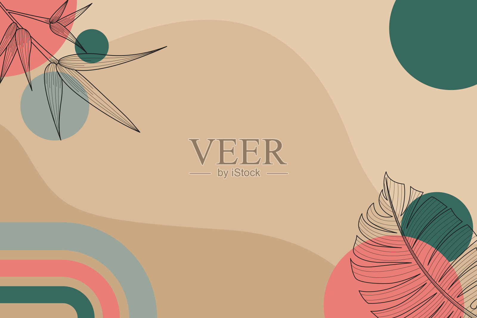 抽象波西米亚花卉边框背景，用于文本插画图片素材