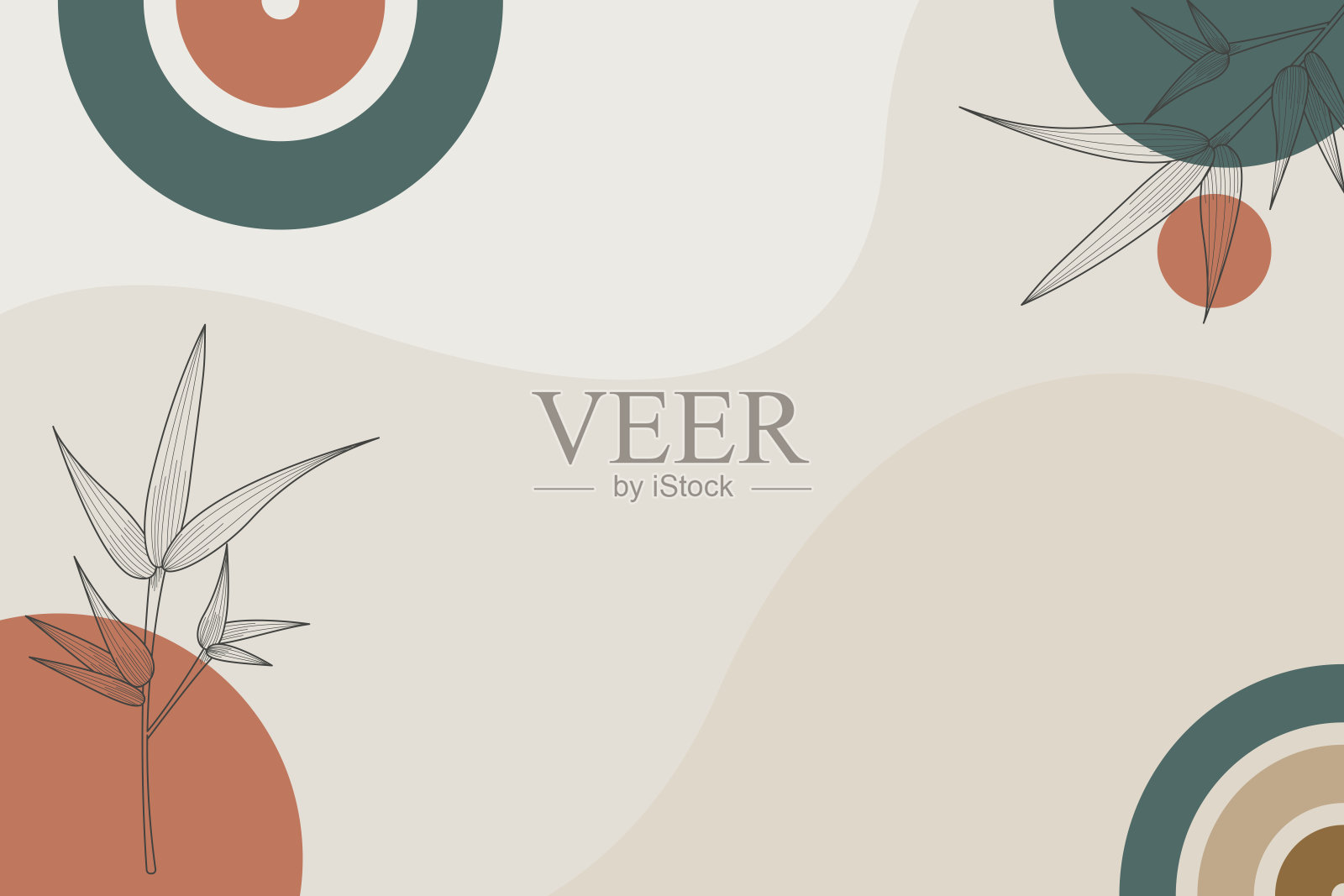 抽象波西米亚风花卉边框背景，供文本使用插画图片素材