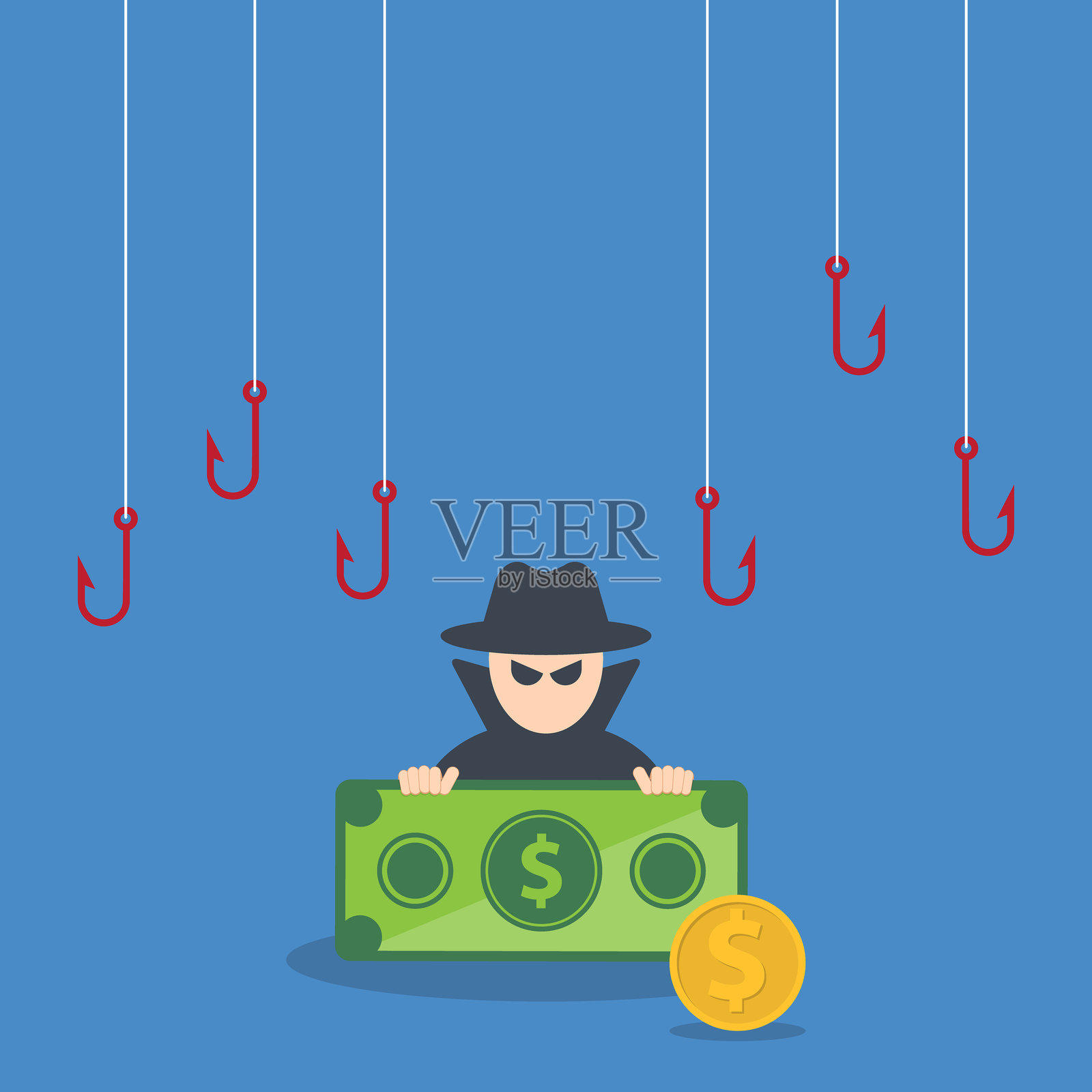 黑客窃取金钱。黑客概念。插画图片素材