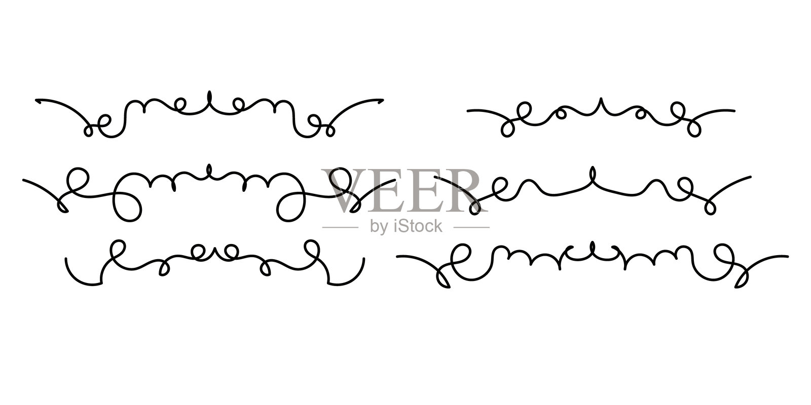 一组复古装饰线条。文本分隔符。线条边框。线条分隔线、边框、各种涂鸦风格线条分隔符和箭头图标的集合，用于设计插画图片素材